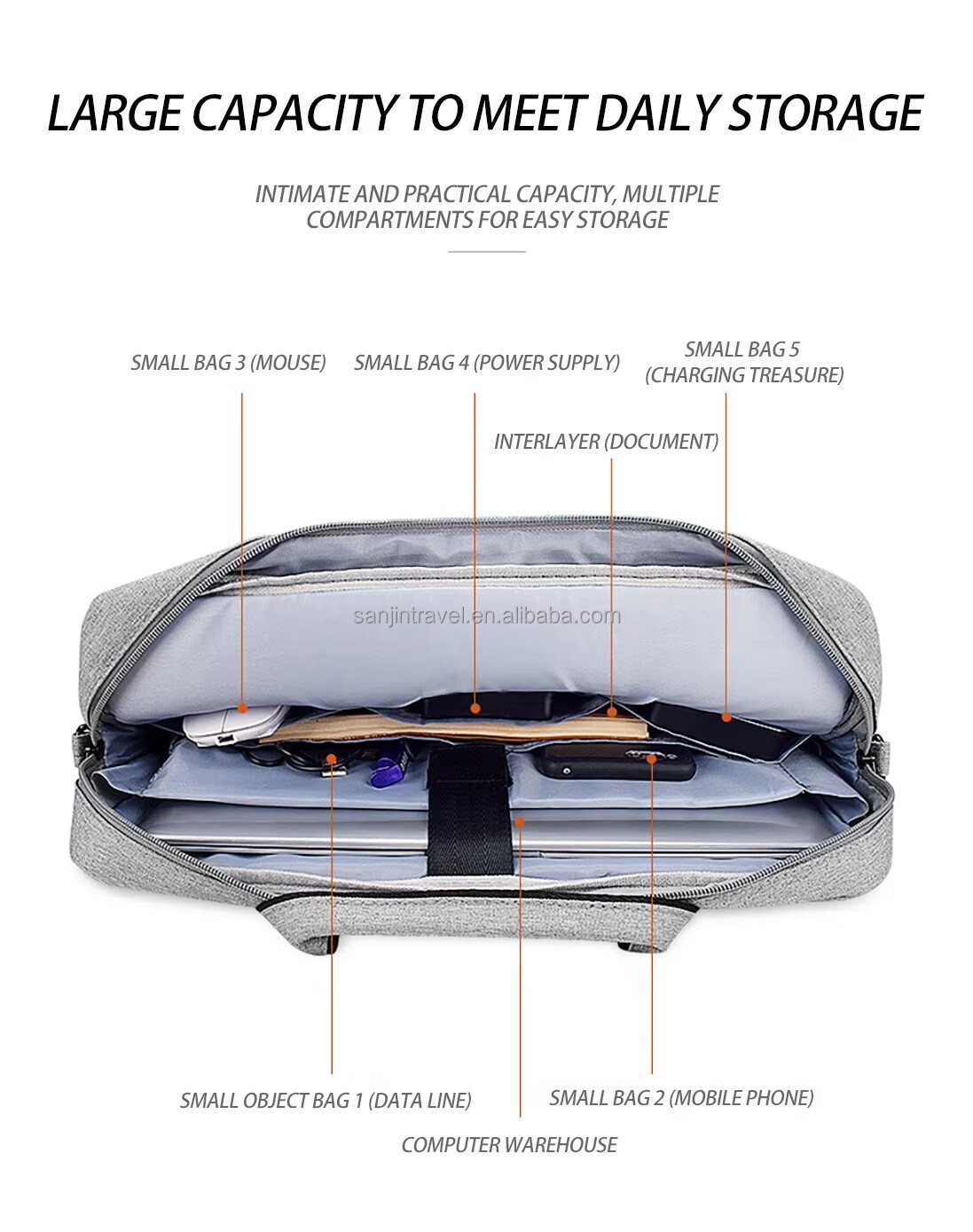 13.3" laptoptaske med skulderrem, Grå