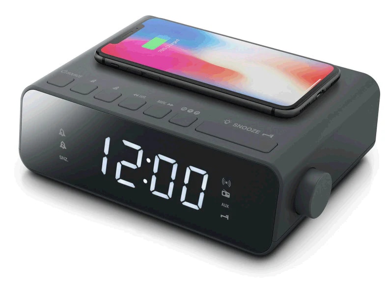 Clockradio FM med trådløs opladning, sort