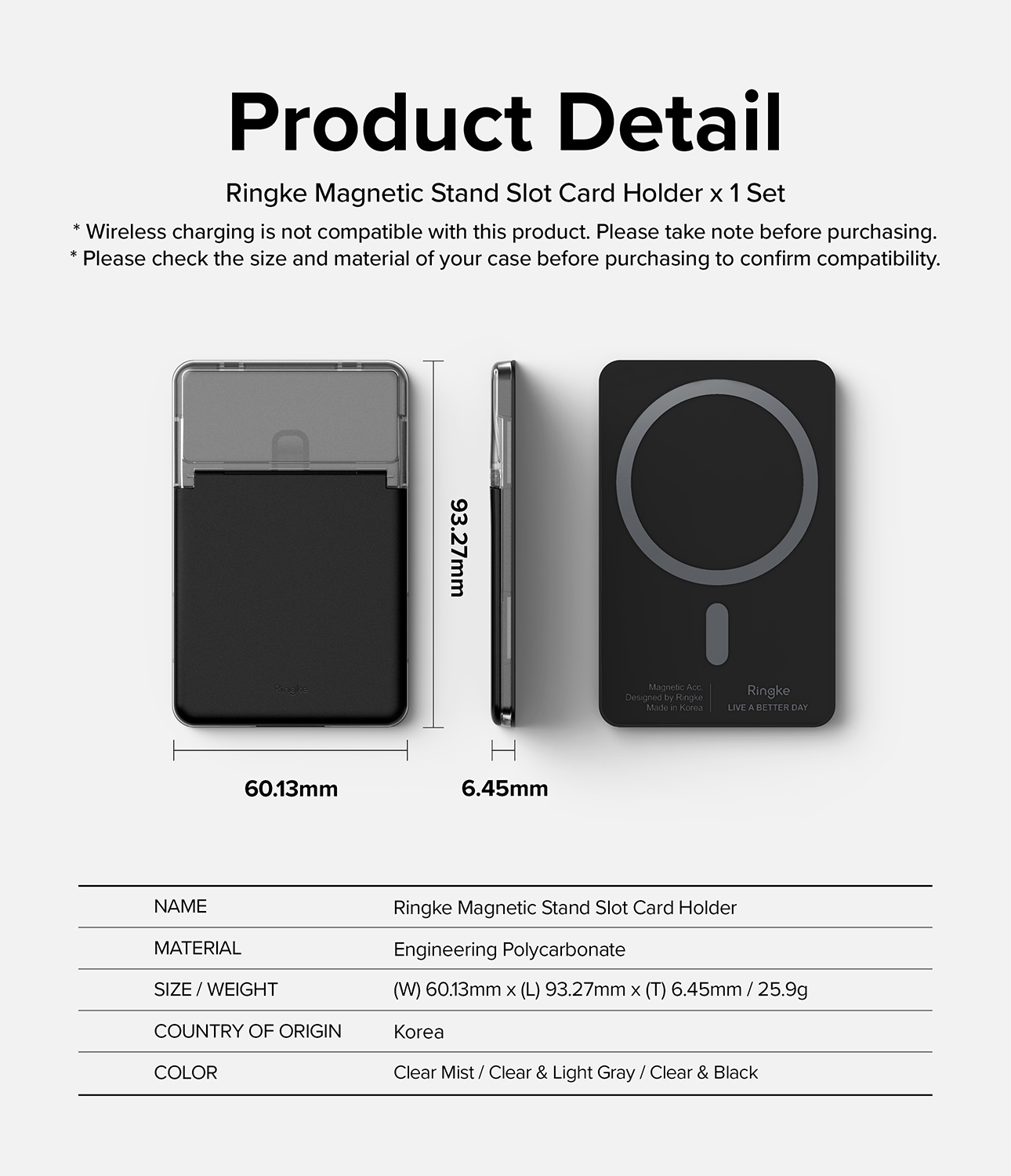 MagSafe Magnetic Stand Card Slot kortholder, Clear/Black