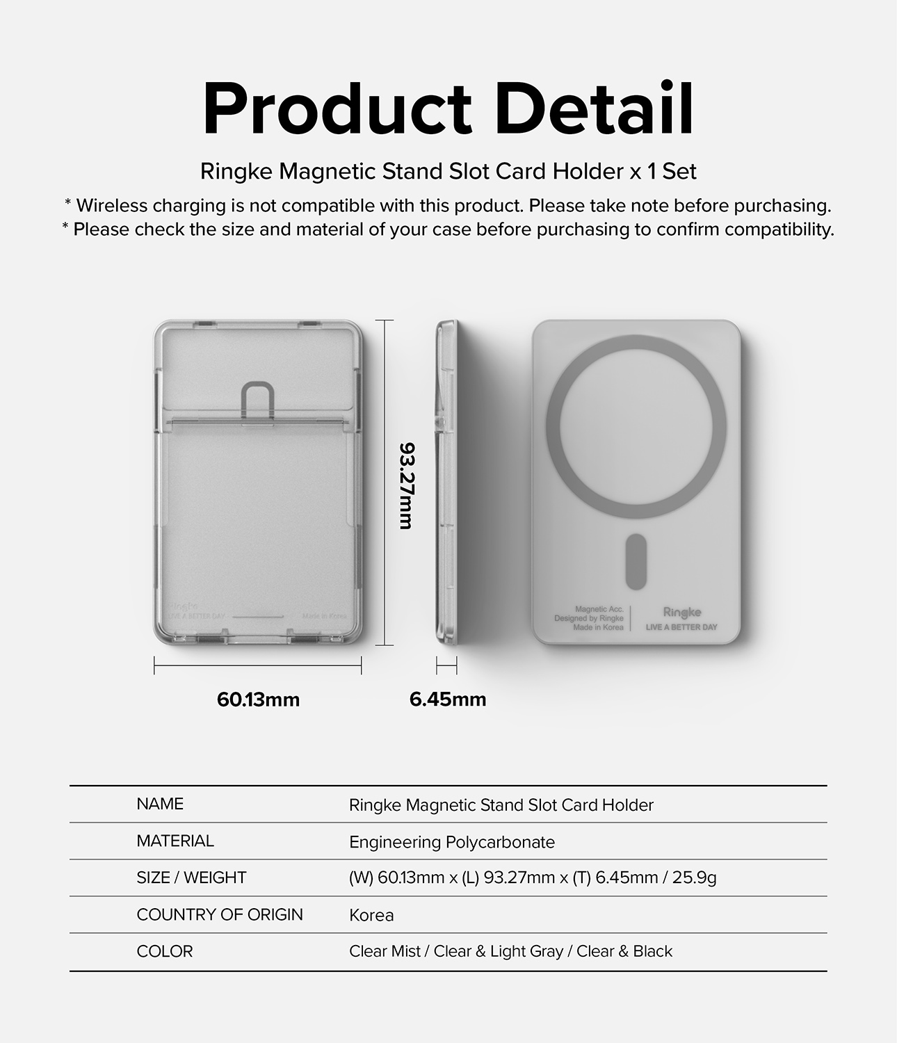 MagSafe Magnetic Stand Card Slot kortholder, Clear Mist