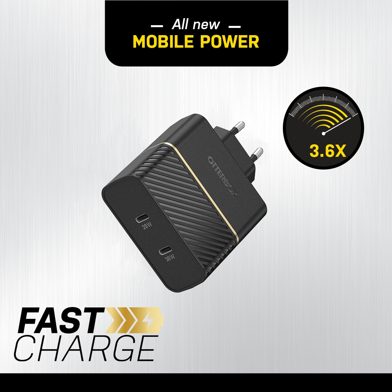 Vægoplader 2x USB-C PD 50W, Black Shimmer