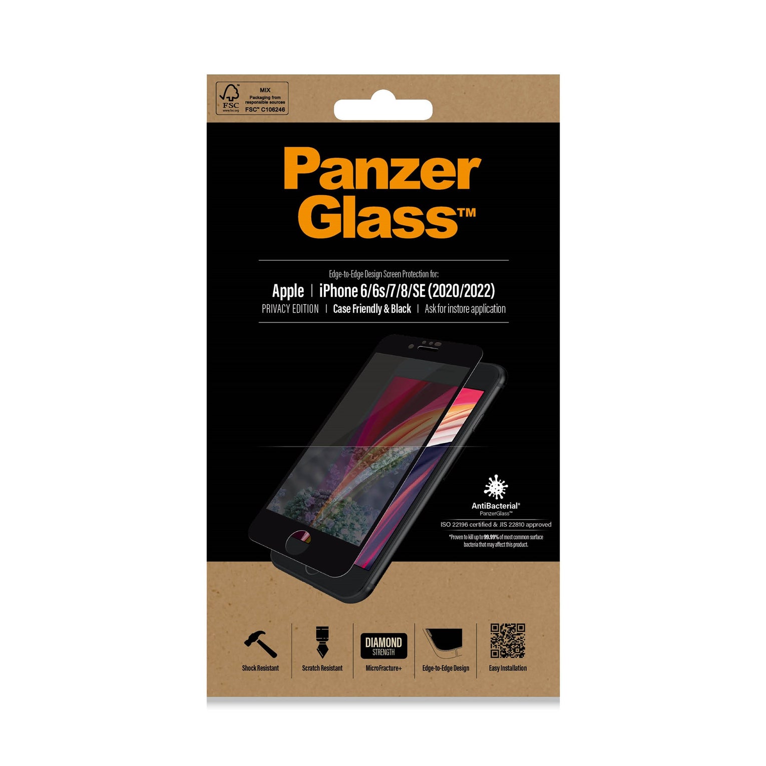 iPhone SE 2020 Privacy skærmbeskytter i hærdet glas - Edge-to-Edge
