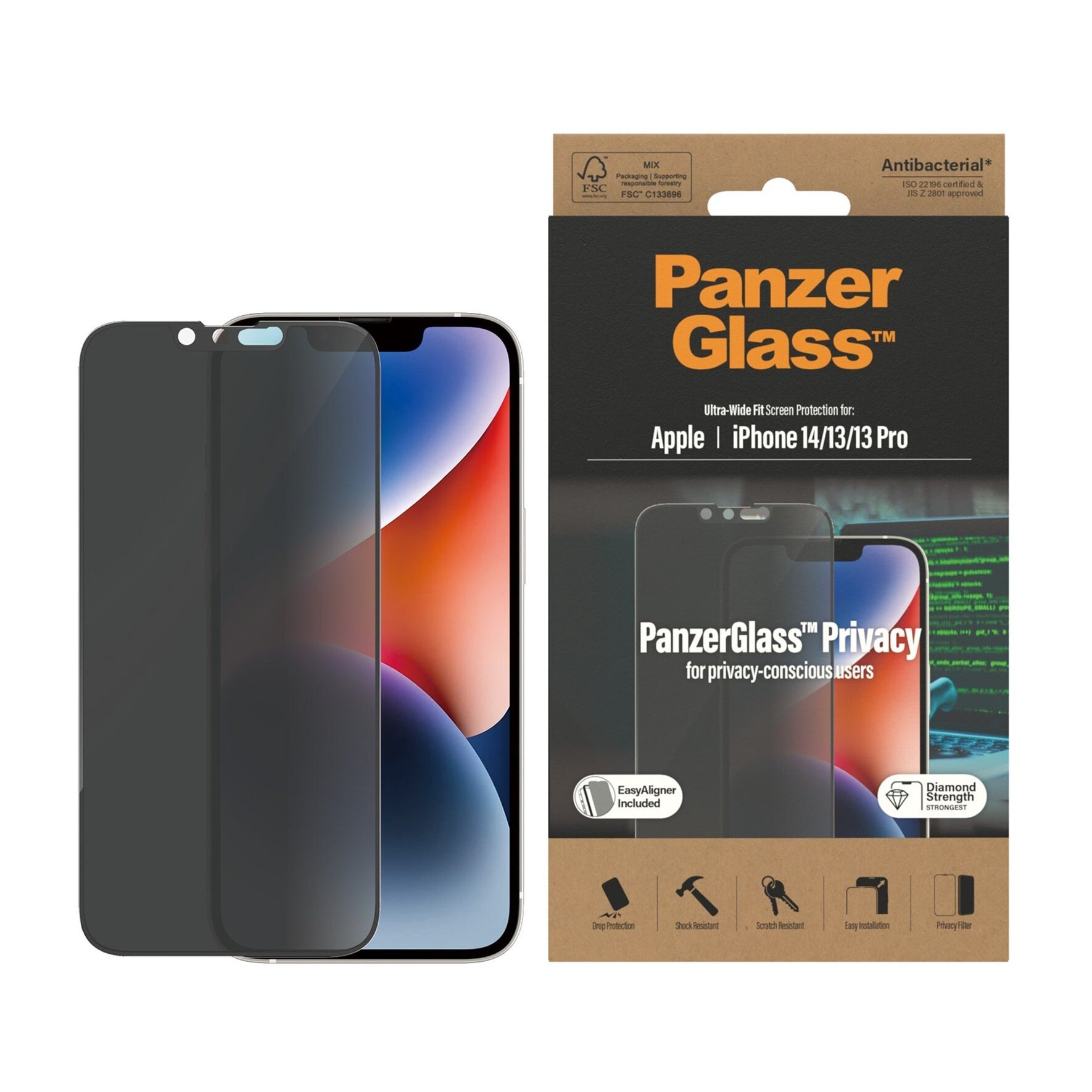 iPhone 13 Pro Privacy skærmbeskytter med installationsramme - Ultra Wide Fit