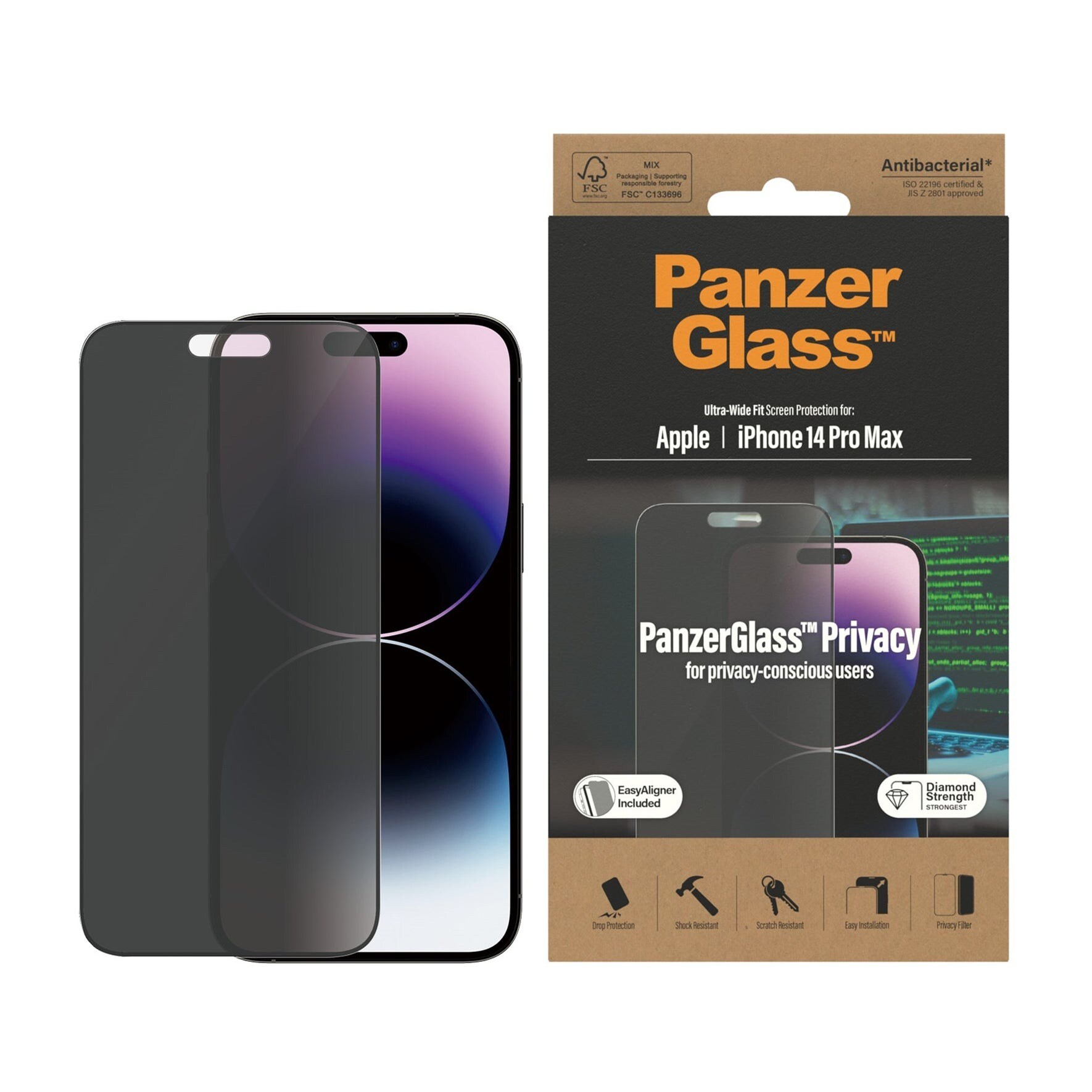 iPhone 14 Pro Max Privacy skærmbeskytter med installationsramme - Ultra Wide Fit