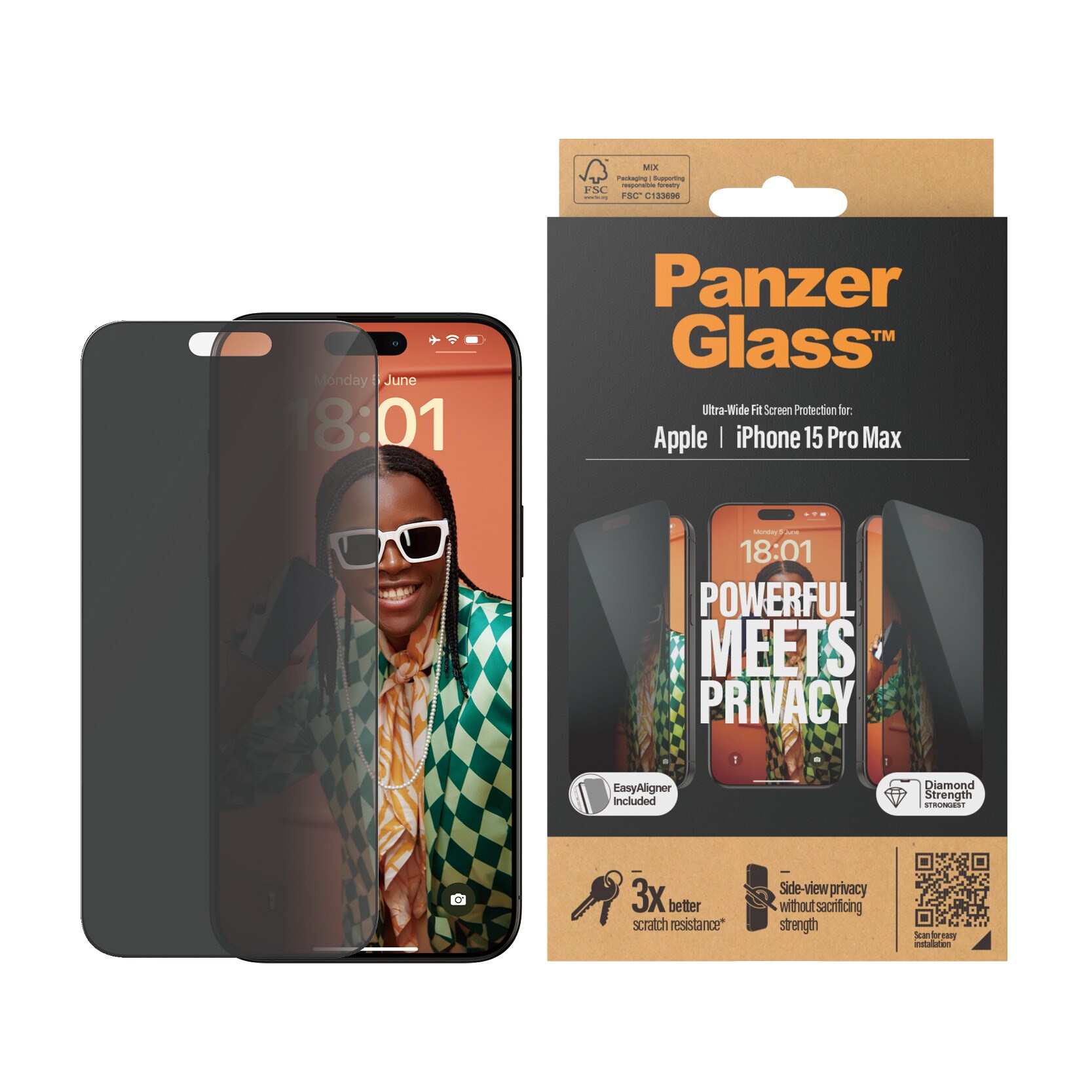 iPhone 15 Pro Max Privacy skærmbeskytter med installationsramme - Ultra Wide Fit