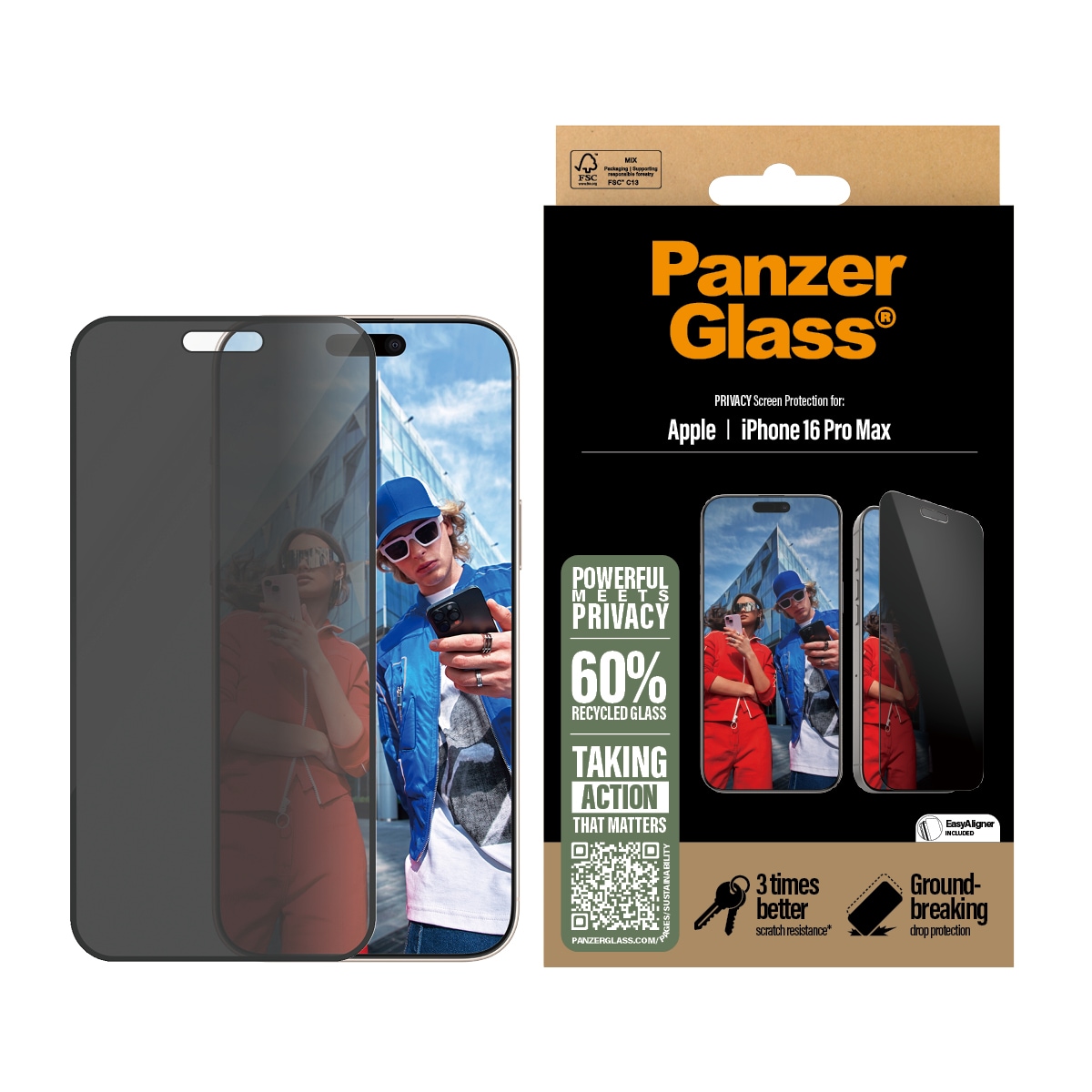 iPhone 16 Pro Max Privacy skærmbeskytter med installationsramme - Ultra Wide Fit