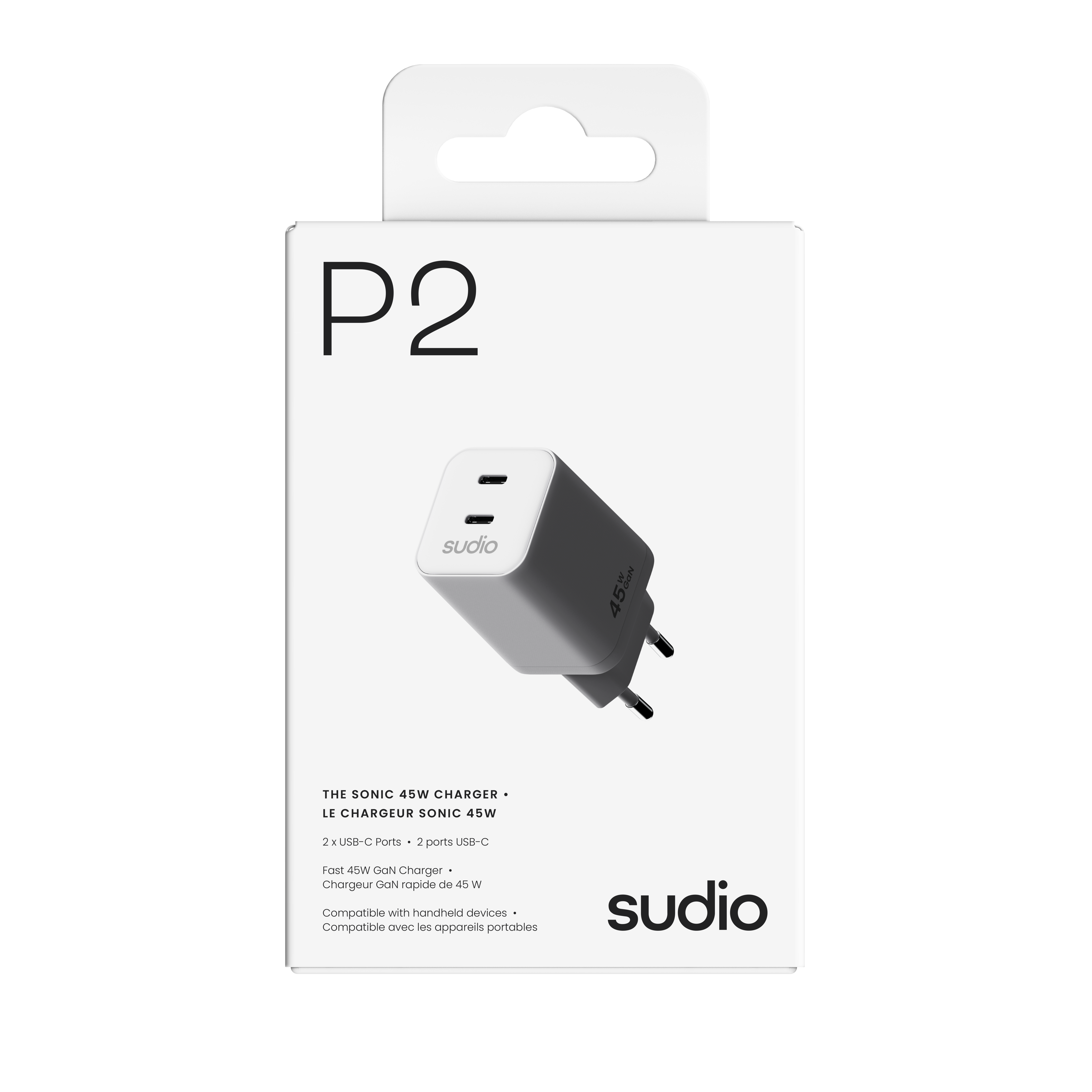 P2 2 x USB-C Vægoplader 45W, Hvid