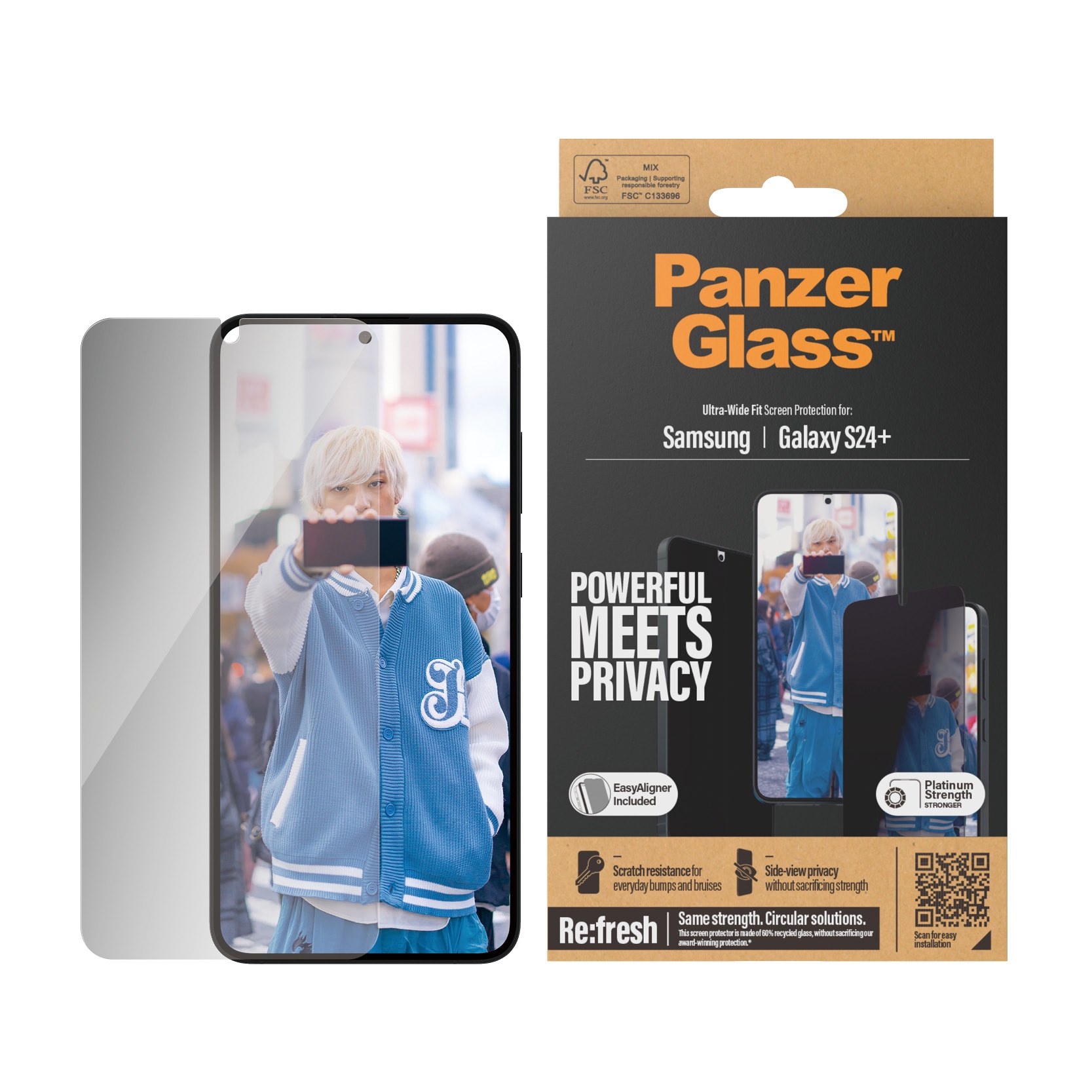 Samsung Galaxy S24 Plus Privacy skærmbeskytter med installationsramme - Ultra Wide Fit