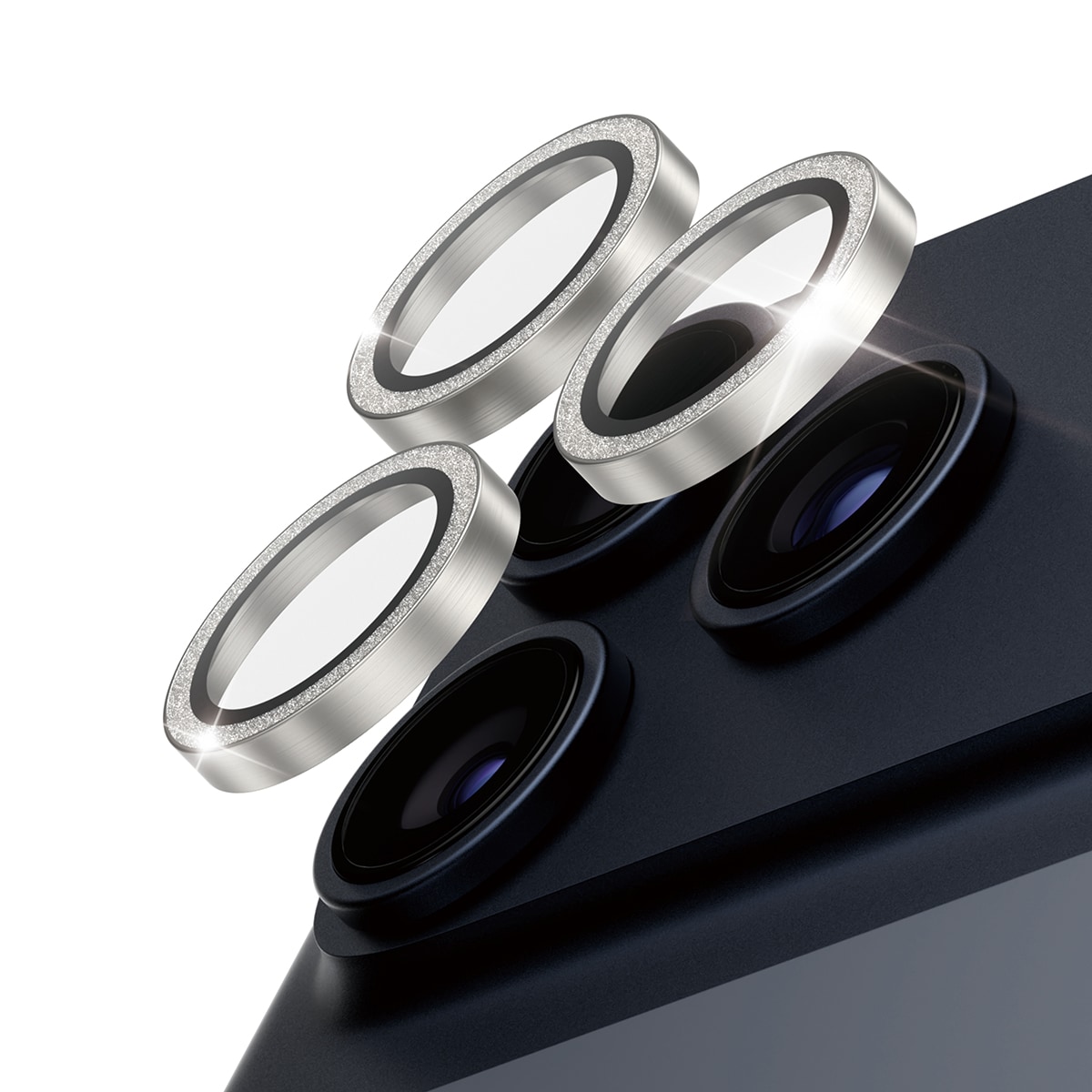 iPhone 17 Pro Max Hoops linsebeskyttelse med aluminiumramme, Glitter Silver