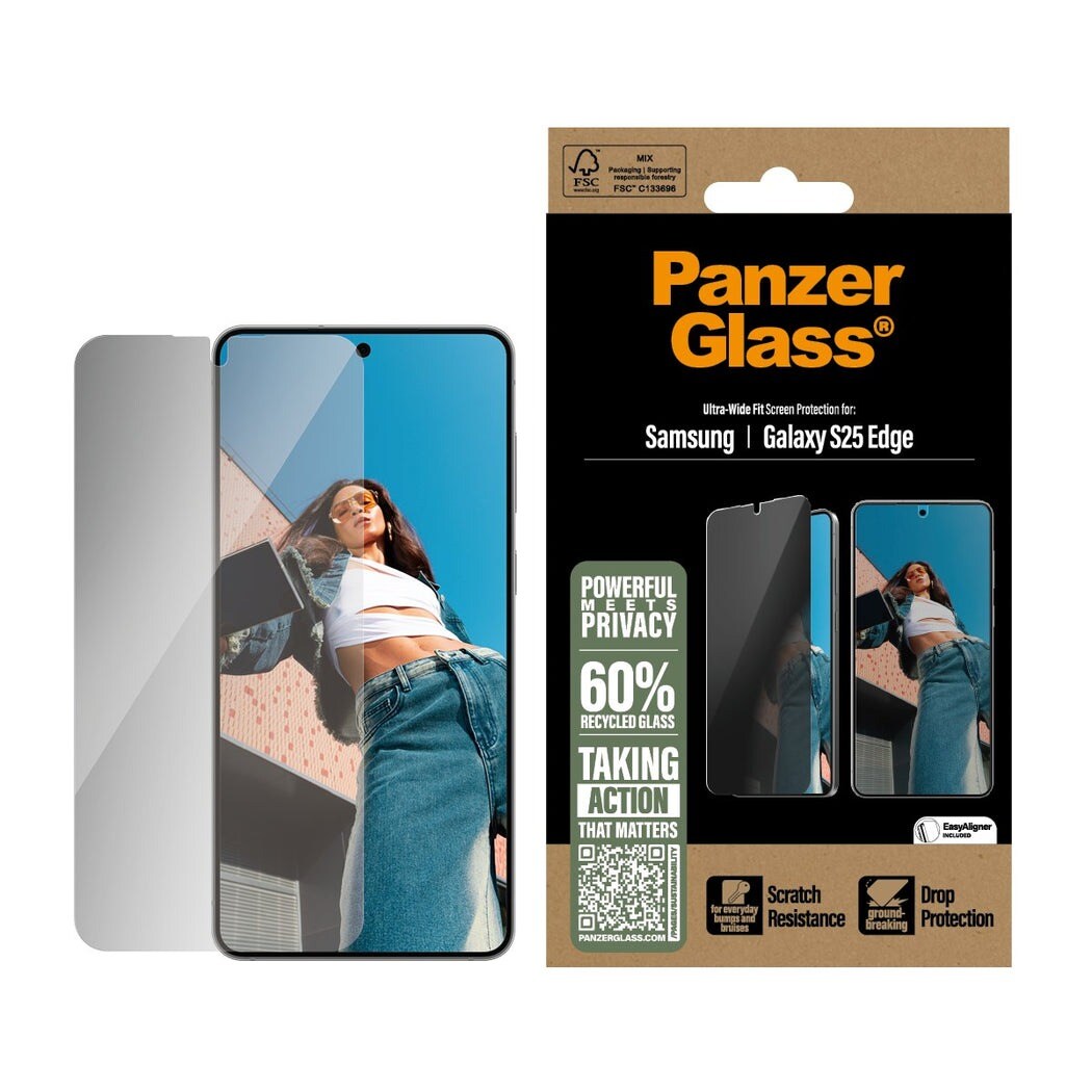 Samsung Galaxy S25 Edge Privacy skærmbeskytter med installationsramme - Ultra Wide Fit