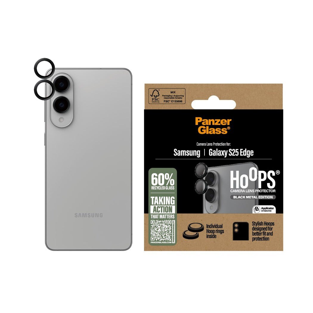 Samsung Galaxy S25 Edge Hoops linsebeskyttelse med aluminiumramme, Sort