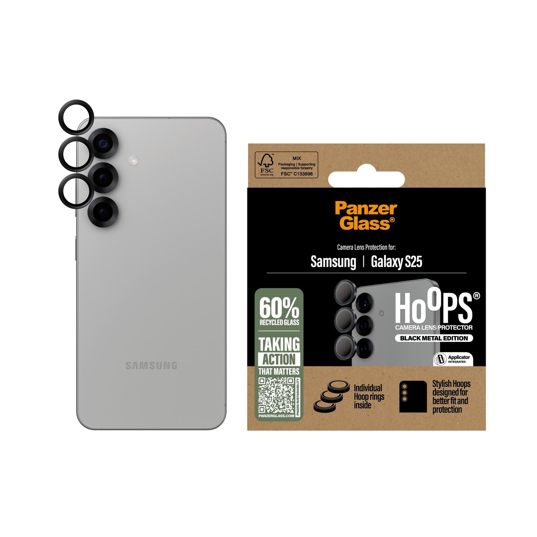 Samsung Galaxy S25 Hoops linsebeskyttelse med aluminiumramme, Sort
