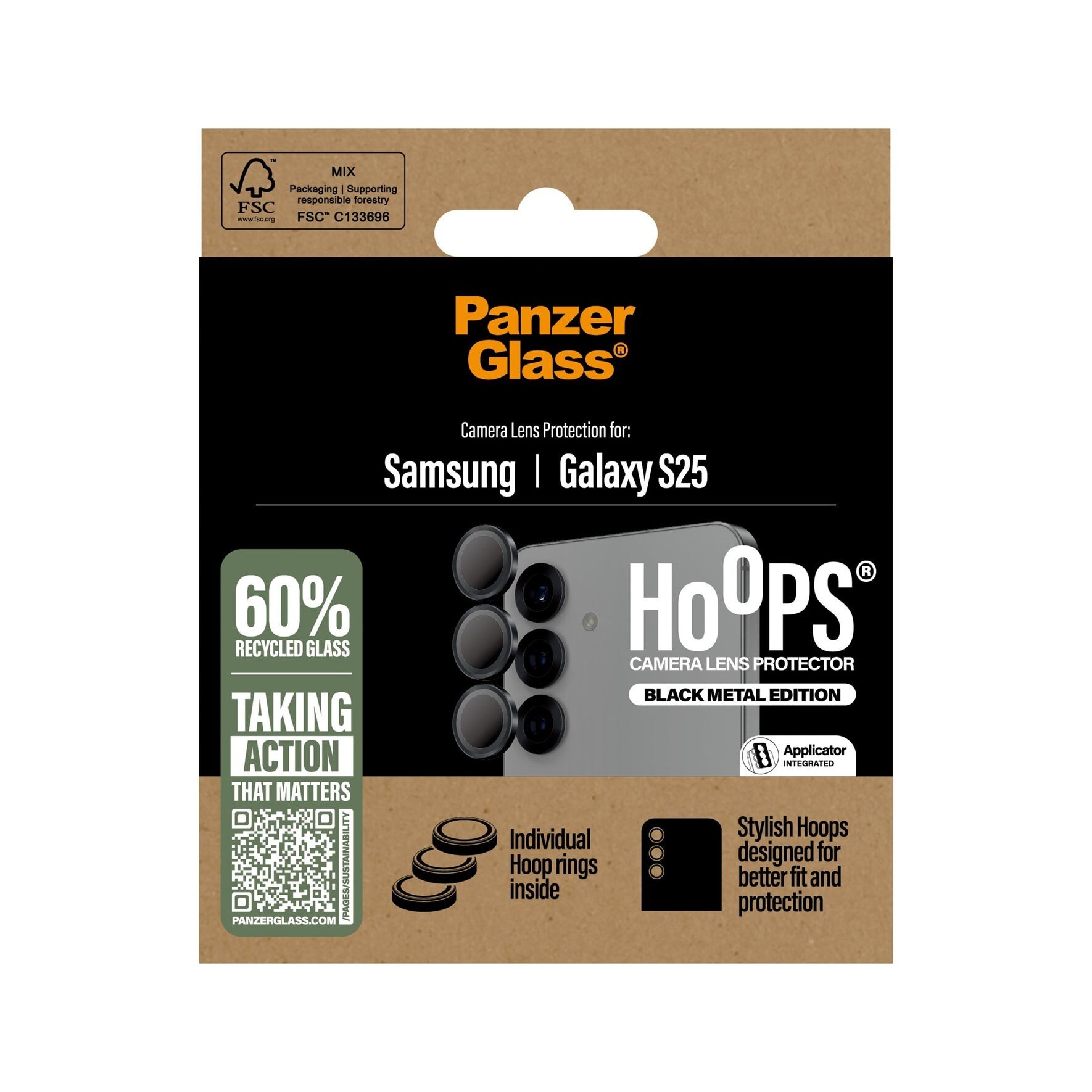 Samsung Galaxy S25 Hoops linsebeskyttelse med aluminiumramme, Sort