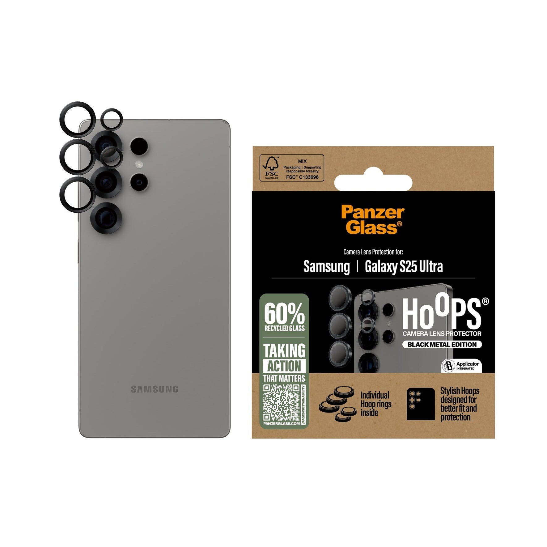 Samsung Galaxy S25 Ultra Hoops linsebeskyttelse med aluminiumramme, Sort