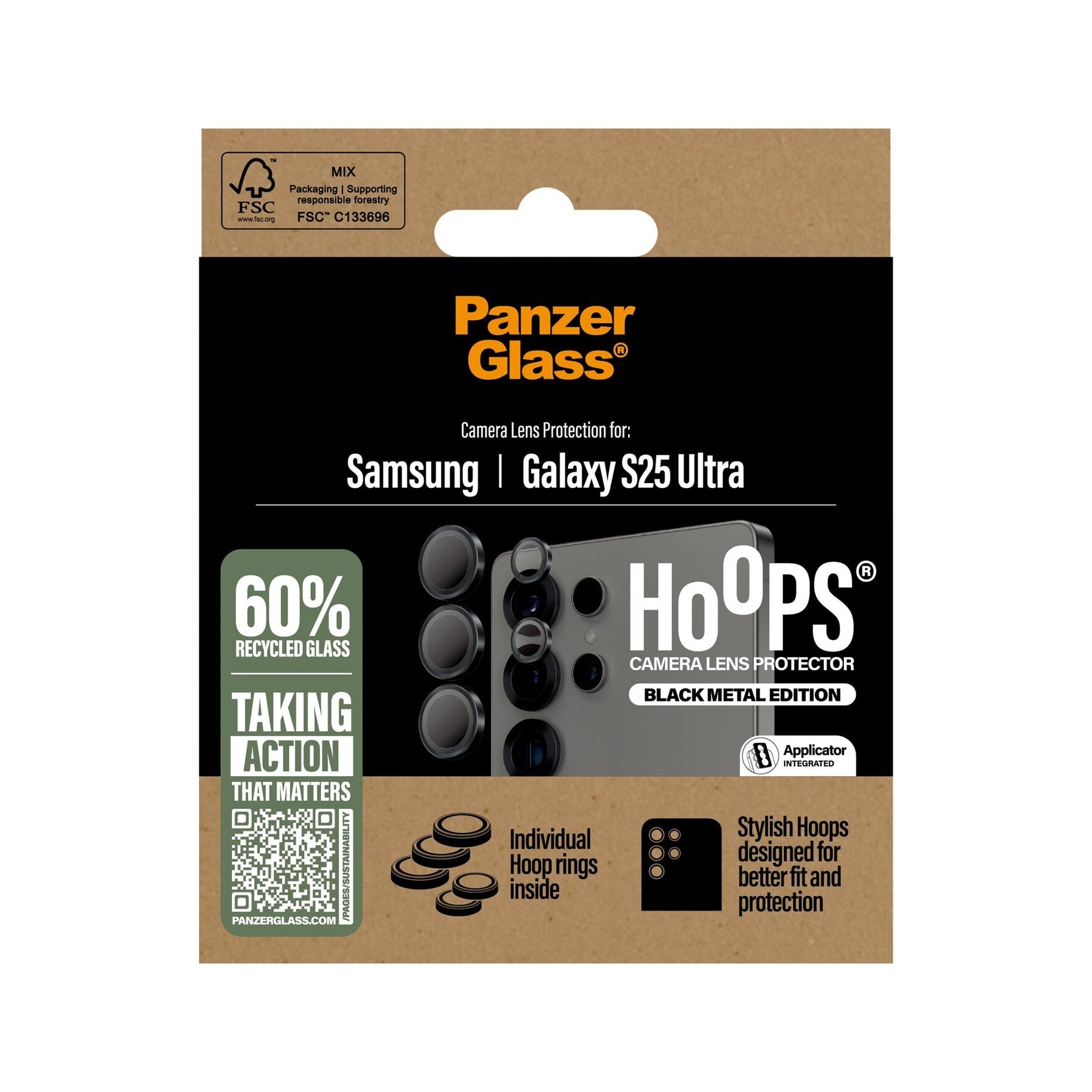 Samsung Galaxy S25 Ultra Hoops linsebeskyttelse med aluminiumramme, Sort