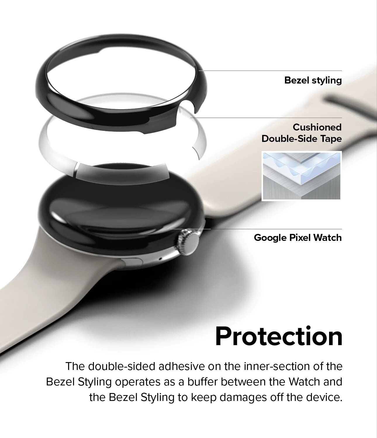 Google Pixel Watch Beskyttelsesring - Bezel Styling Sort