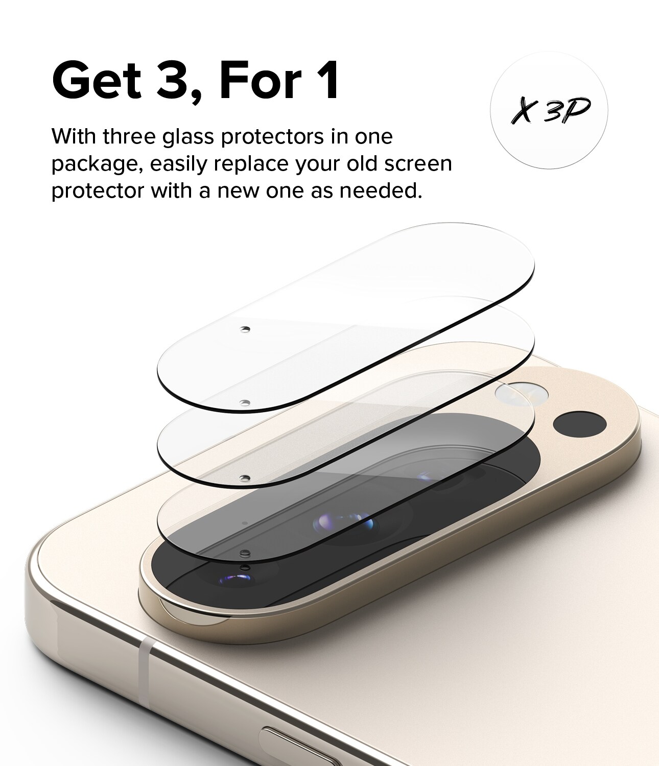 Google Pixel 9 Pro Kamerabeskyttelse i glas (3-pak)