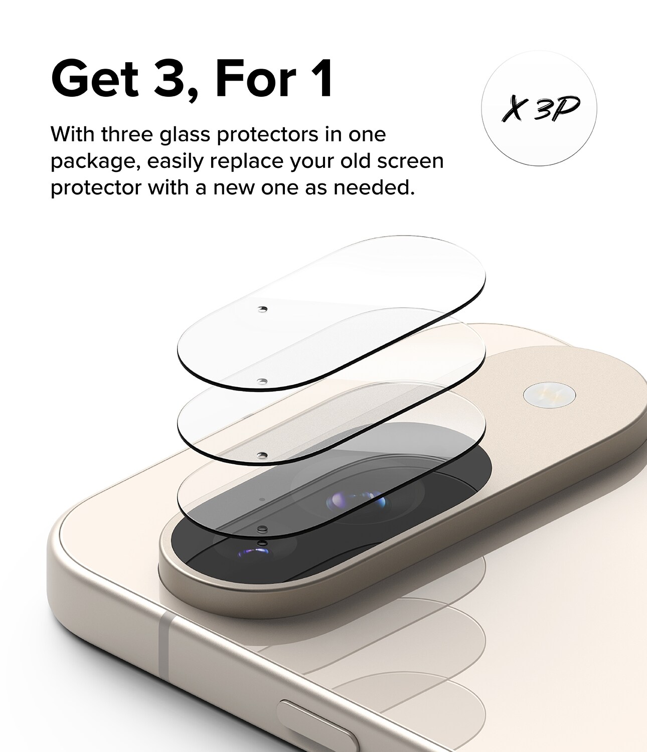 Google Pixel 9 Kamerabeskyttelse i glas (3-pak)