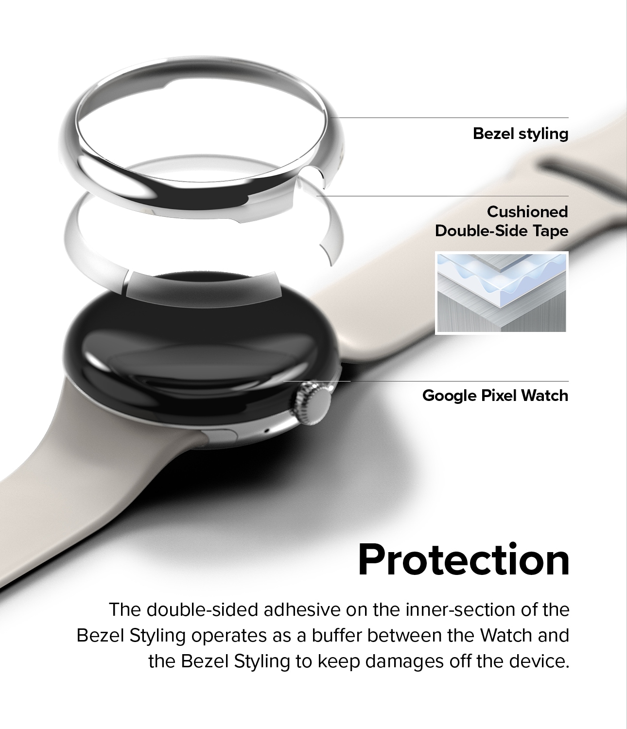 Google Pixel Watch 2 Beskyttelsesring - Bezel Styling Sølv