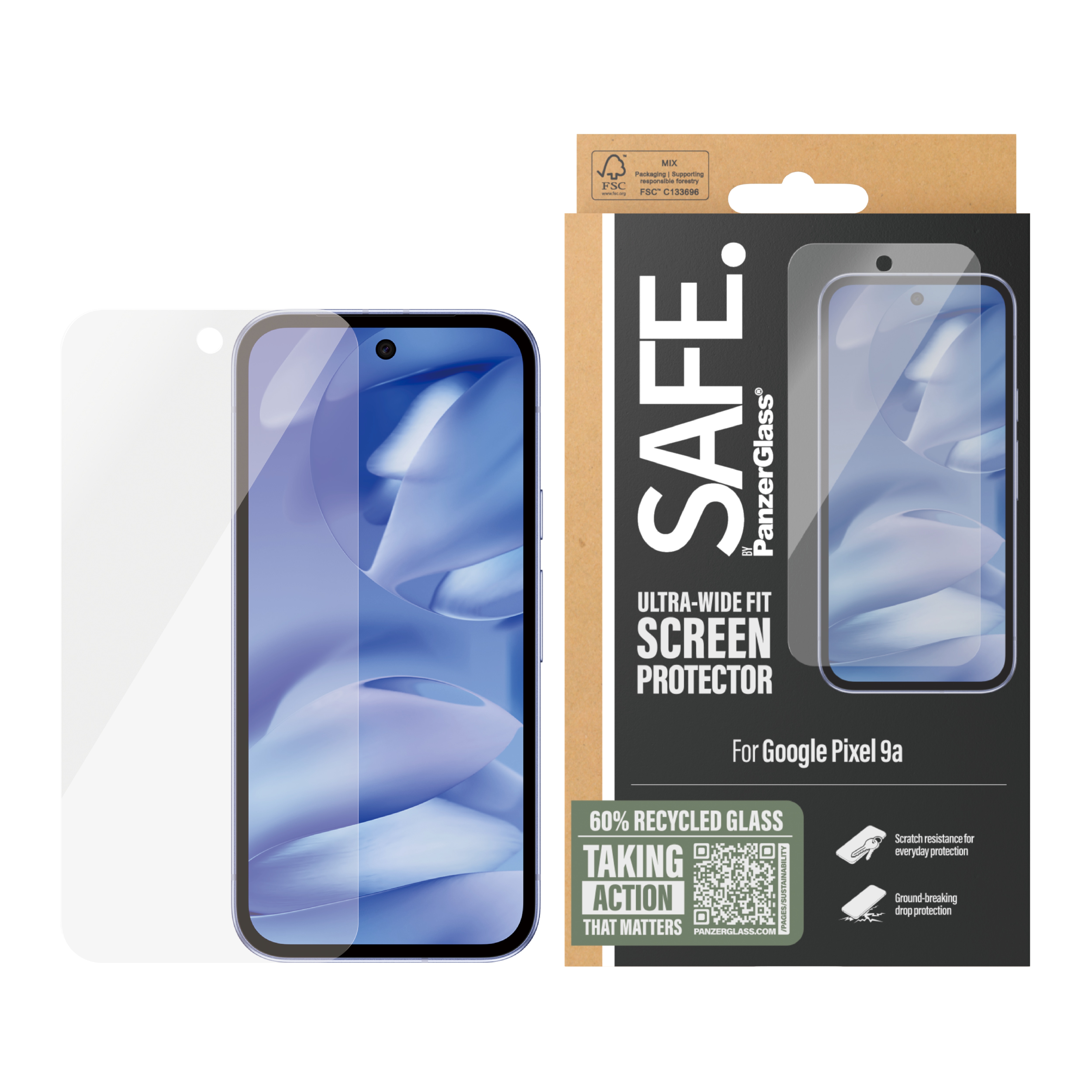 Google Pixel 9a Skærmbeskytter i glas - Ultra Wide Fit