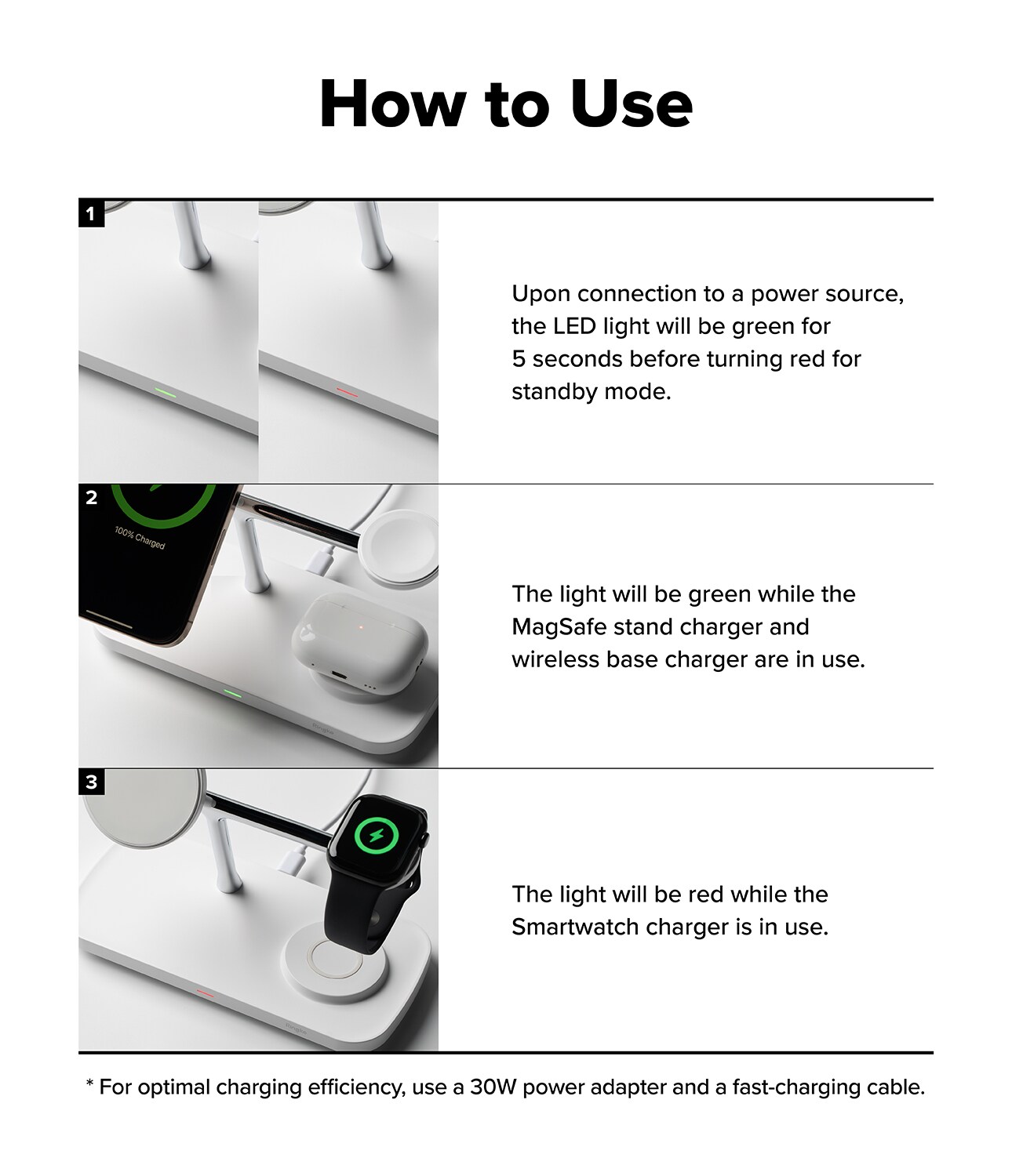 Qi2 MagSafe 3-i-1 opladningsstation, Hvid