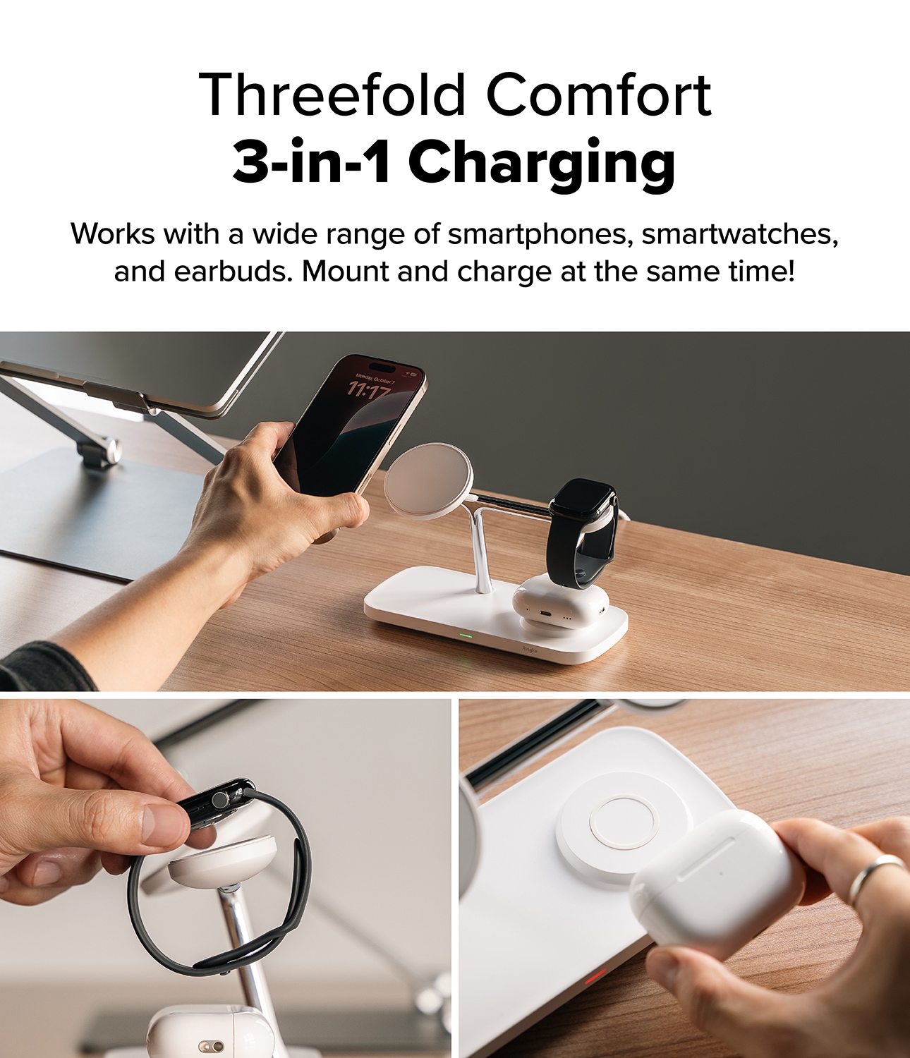 Qi2 MagSafe 3-i-1 opladningsstation, Hvid