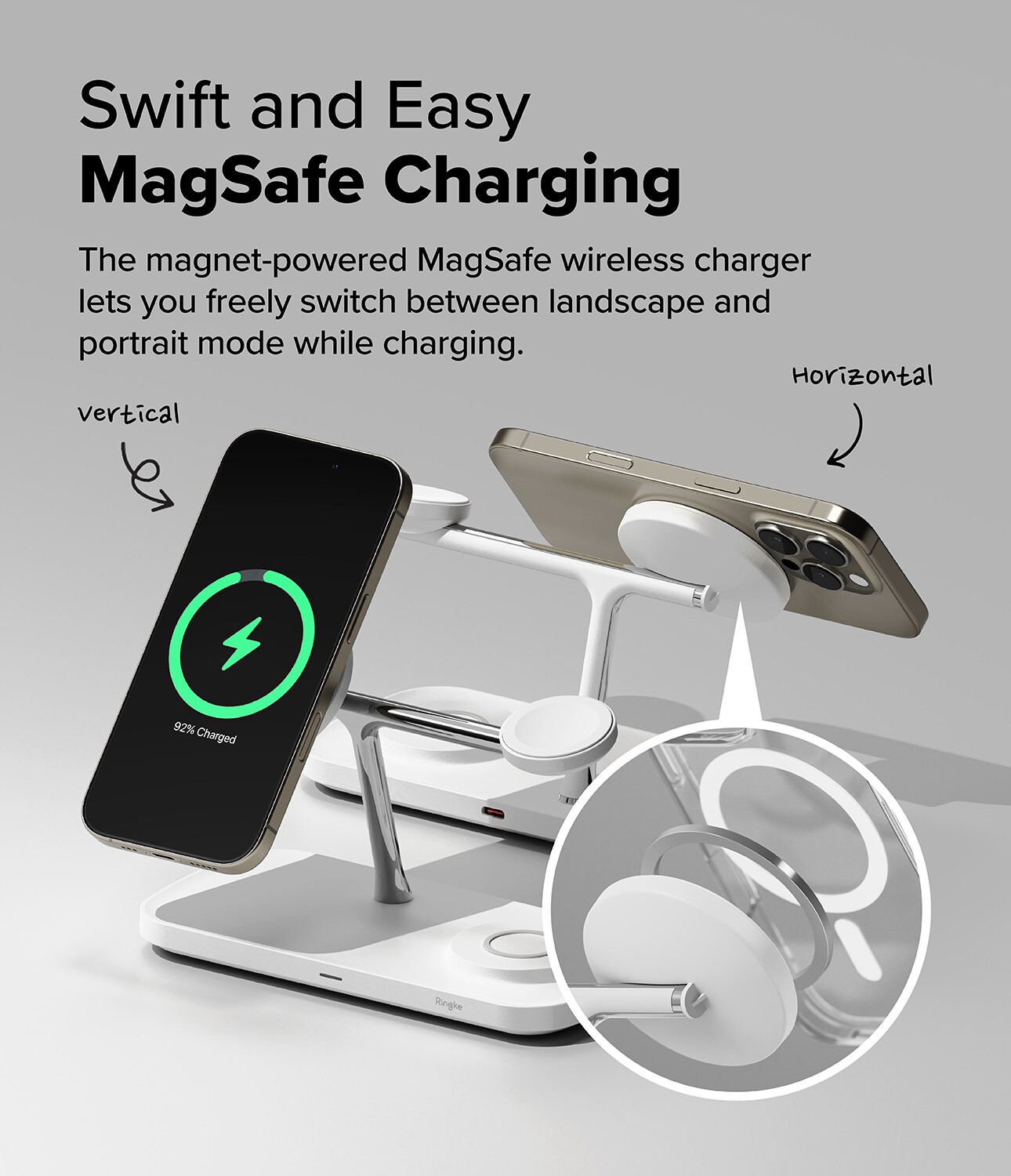 Qi2 MagSafe 3-i-1 opladningsstation, Hvid