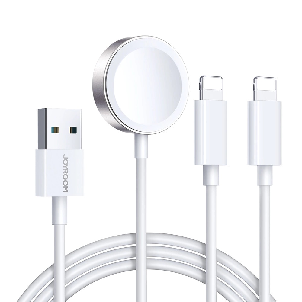 3-i-1 opladningskabel - USB-A til Lightning & Apple Watch oplader, Hvid