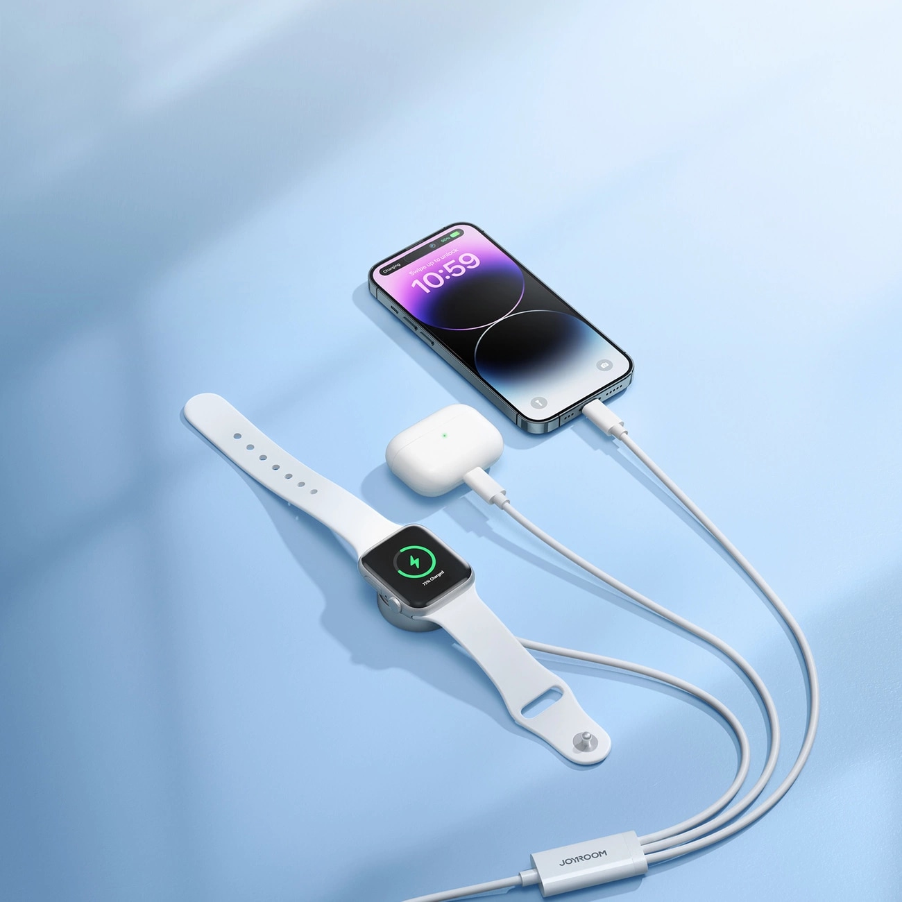 3-i-1 opladningskabel - USB-A til Lightning & Apple Watch oplader, Hvid
