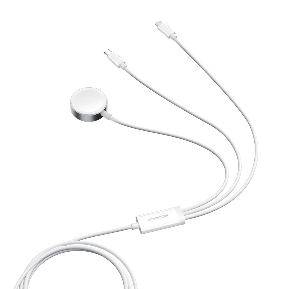 3-i-1 opladningskabel - USB-A til USB-C/Lightning & Apple Watch oplader, Hvid