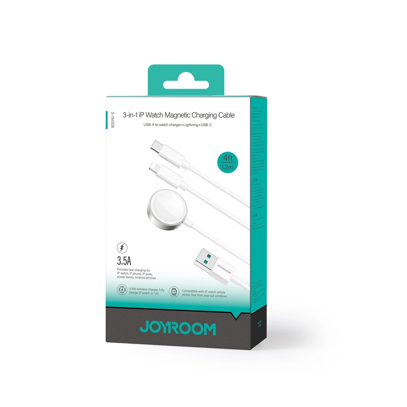 3-i-1 opladningskabel - USB-A til USB-C/Lightning & Apple Watch oplader, Hvid