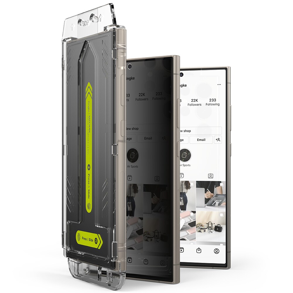 Samsung Galaxy S24 Ultra Anti-spy skærmbeskytter i glas med monteringsramme (2-pak)