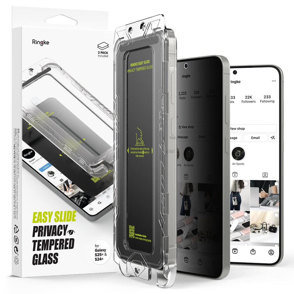 Samsung Galaxy S25 Plus Anti-spy skærmbeskytter i glas med monteringsramme (2-pak)