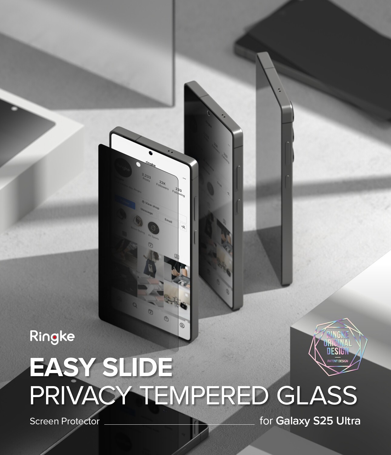 Samsung Galaxy S25 Ultra Anti-spy skærmbeskytter i glas med monteringsramme (2-pak)