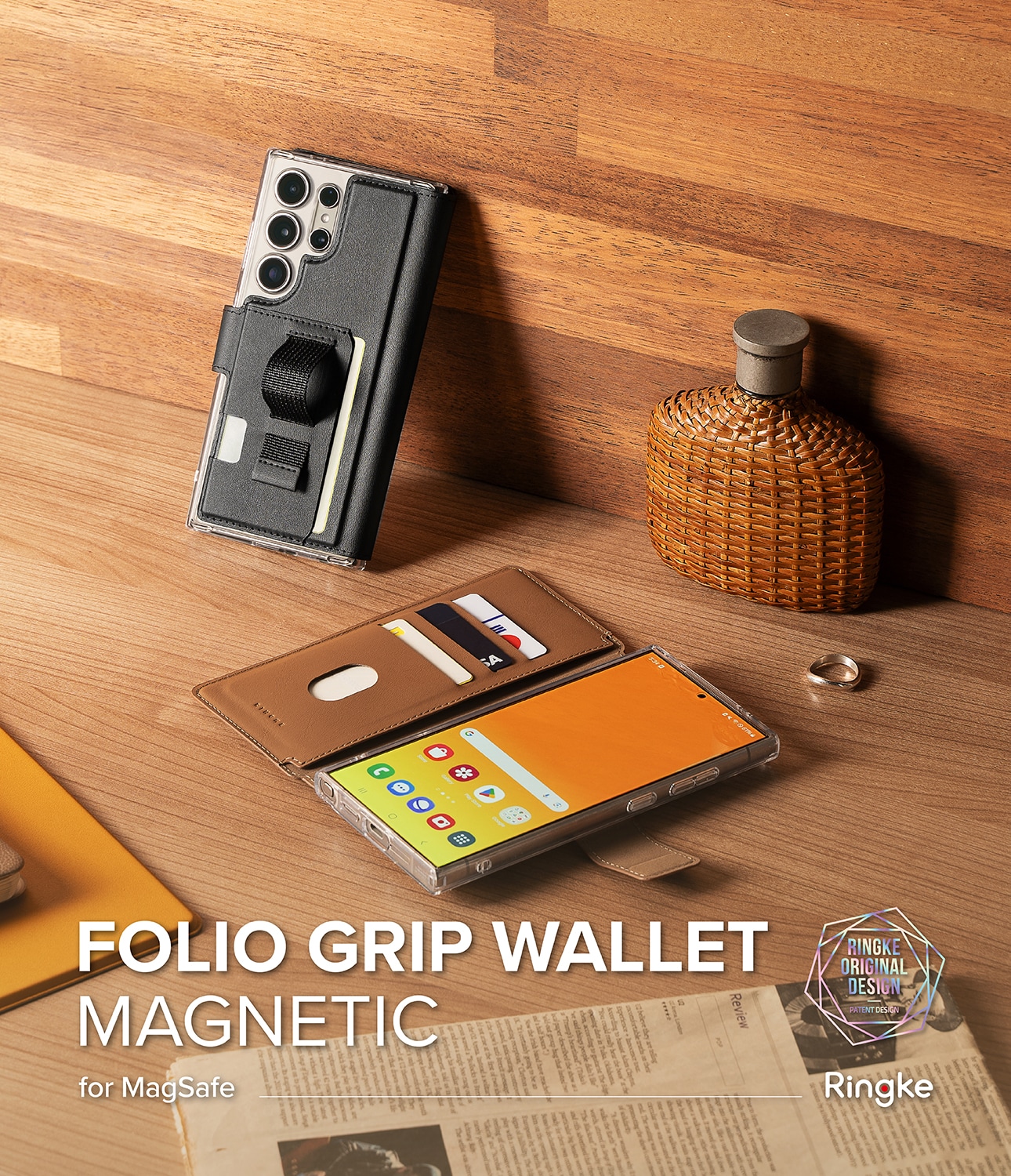 Samsung Galaxy S23 Ultra Folio Grip Wallet Magnetic, Sort