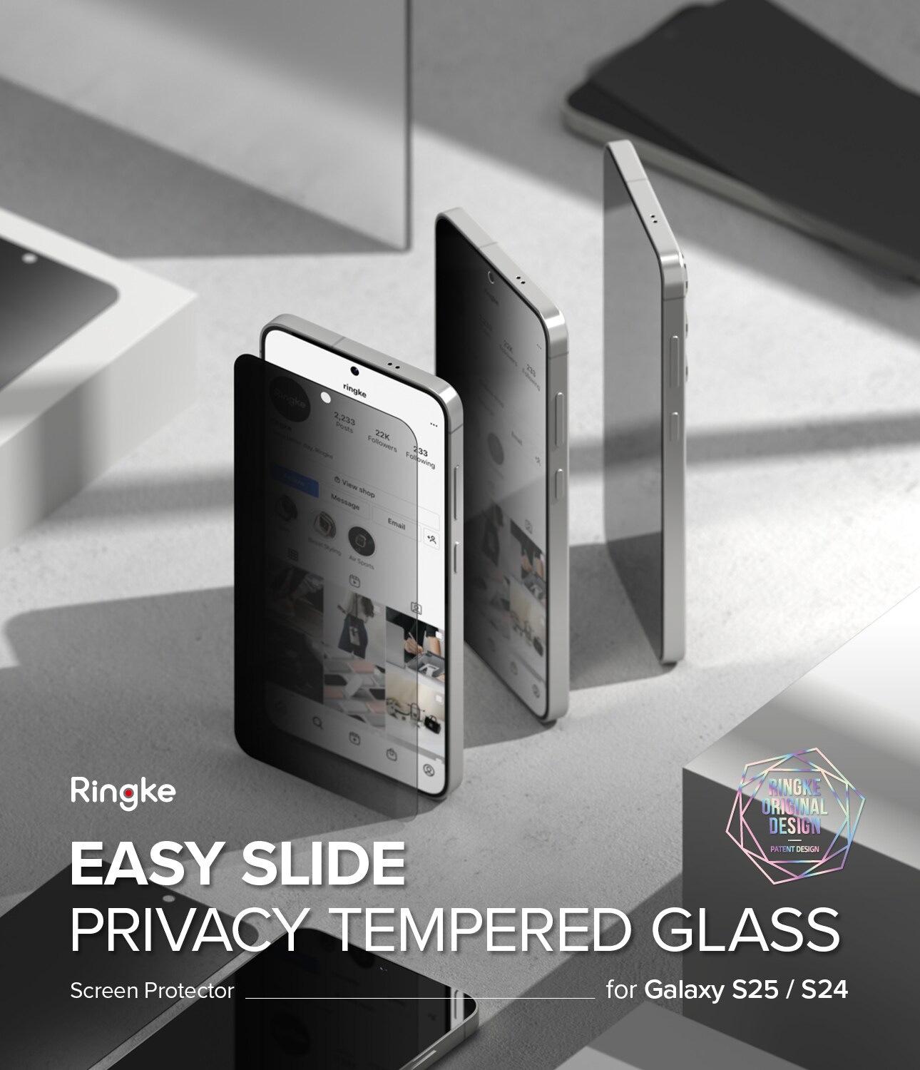 Samsung Galaxy S25 Anti-spy skærmbeskytter i glas med monteringsramme (2-pak)