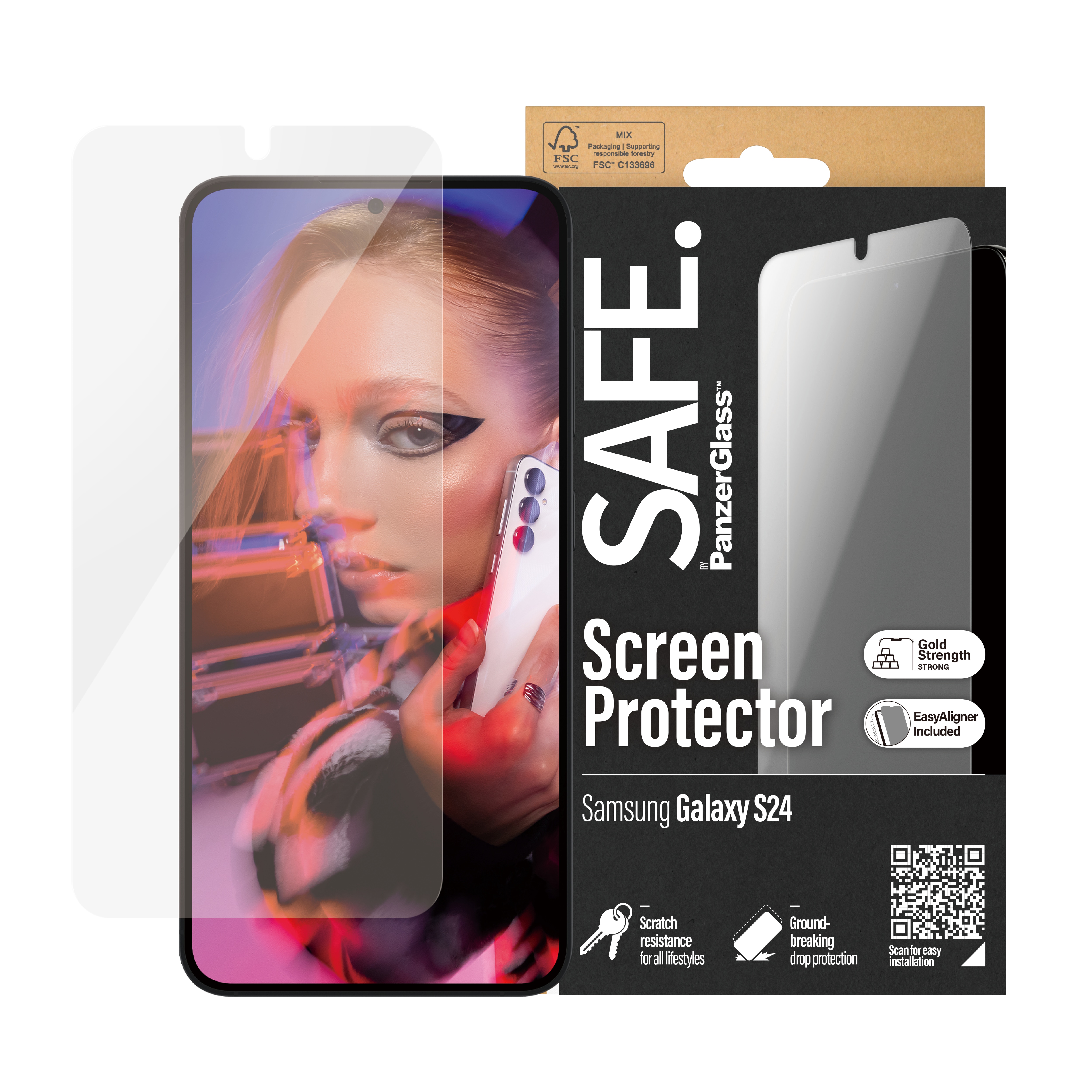 Samsung Galaxy S24 Skærmbeskytter i glas med installationsramme - Ultra Wide Fit