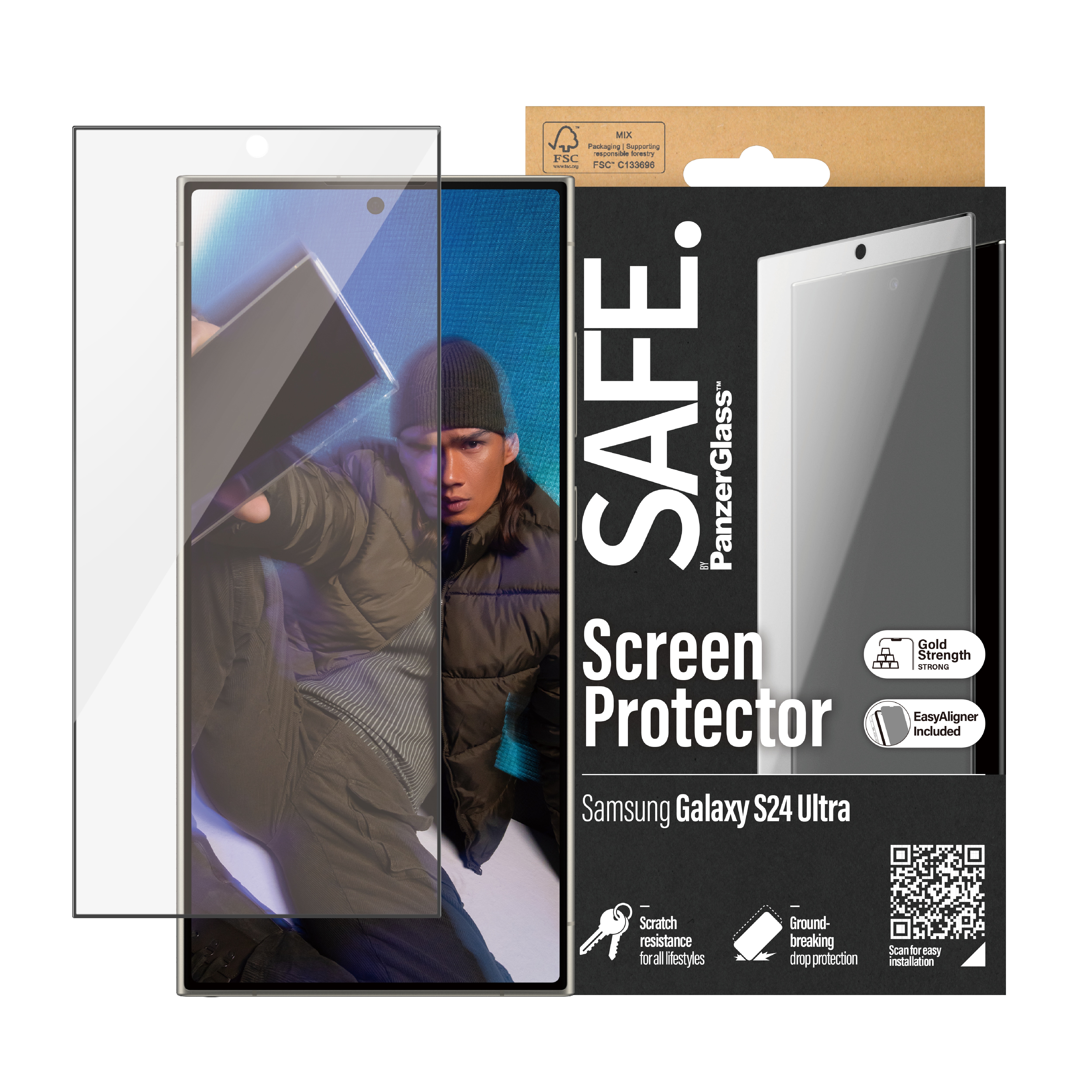 Samsung Galaxy S24 Ultra Skærmbeskytter i glas med installationsramme - Ultra Wide Fit