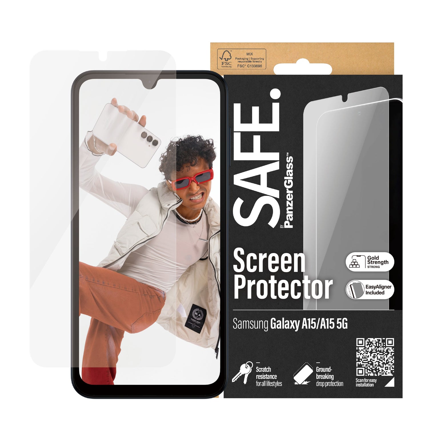 Samsung Galaxy A15 Skærmbeskytter i glas med installationsramme - Ultra Wide Fit