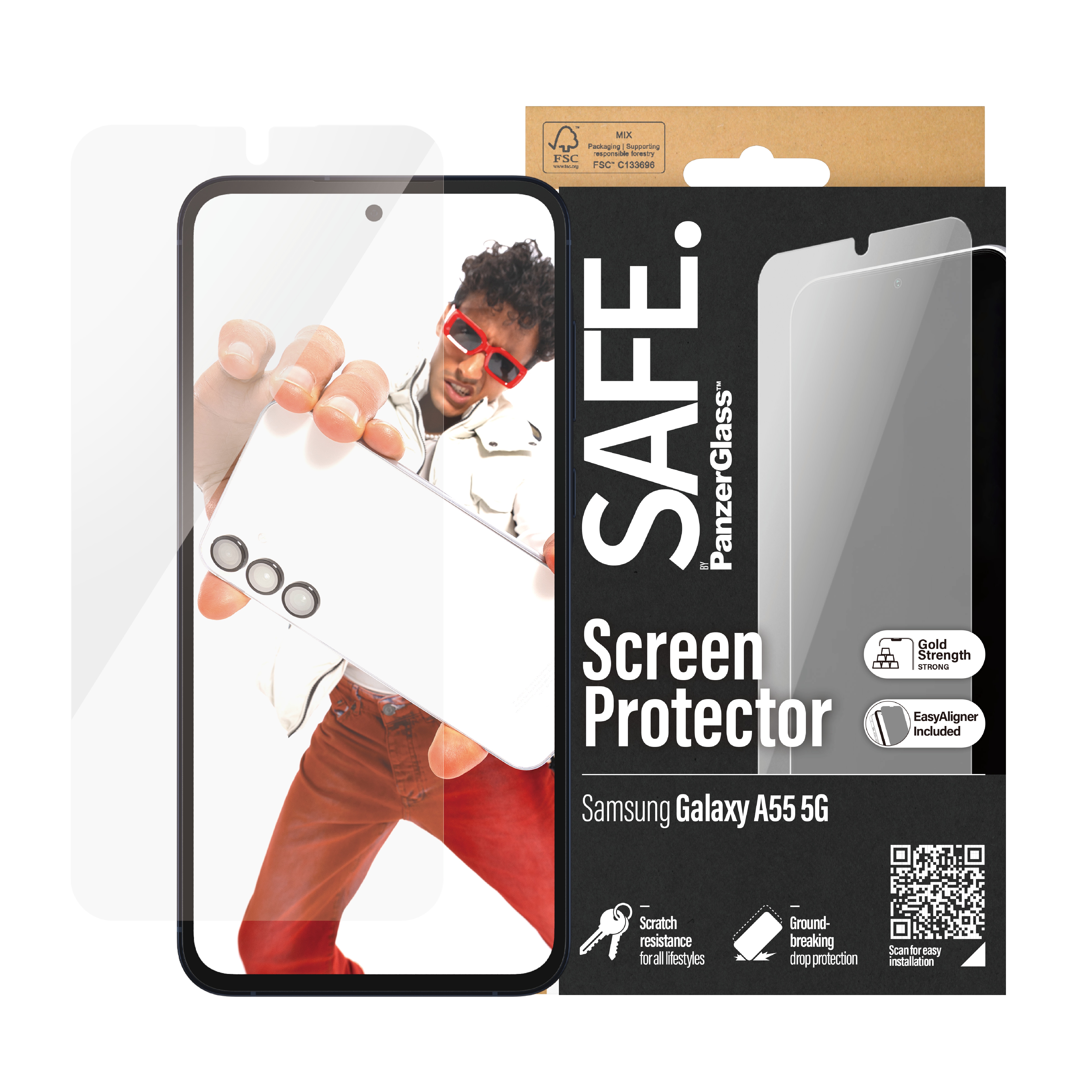 Samsung Galaxy A55 Skærmbeskytter i glas med installationsramme - Ultra Wide Fit