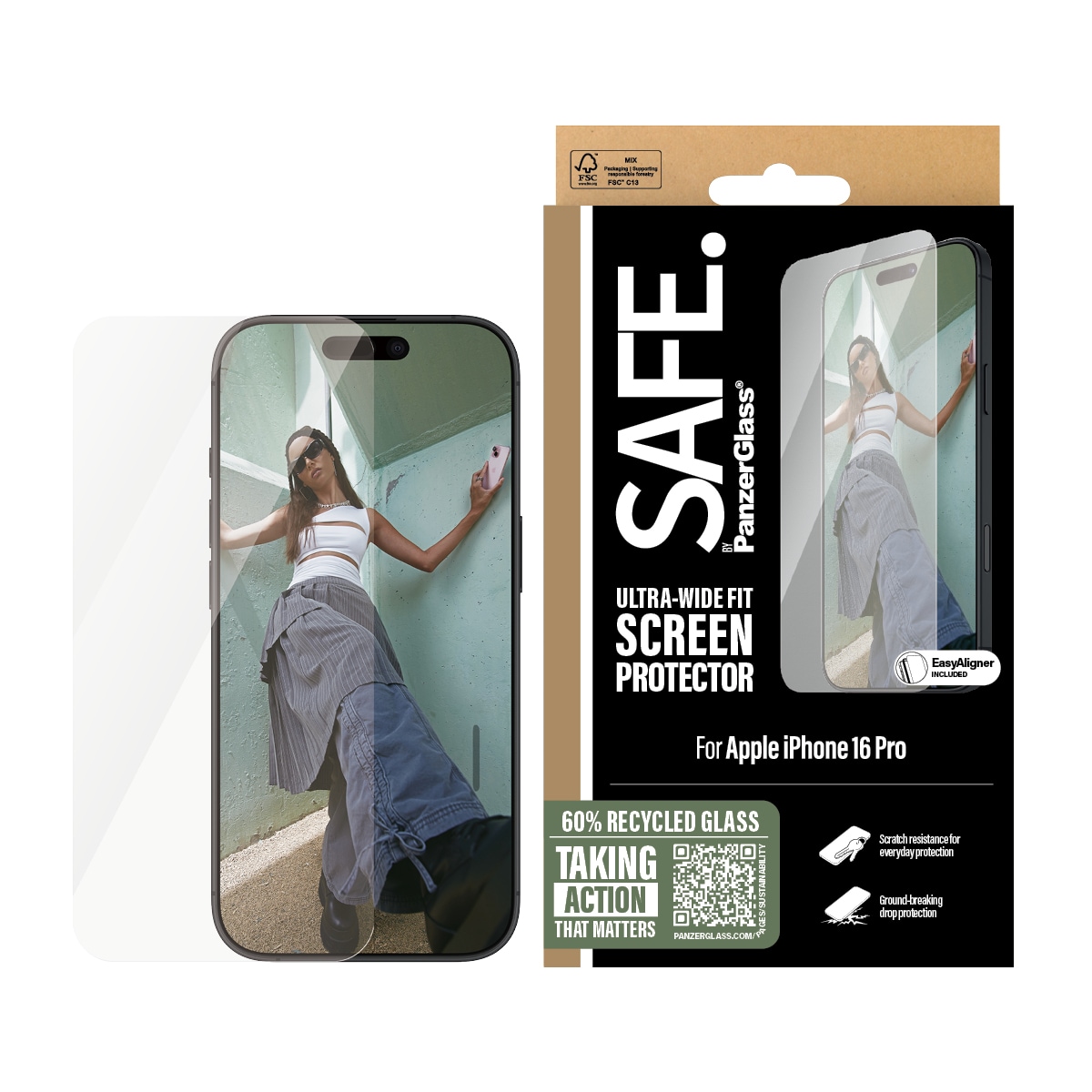 iPhone 16 Pro Skærmbeskytter i glas med installationsramme - Ultra Wide Fit