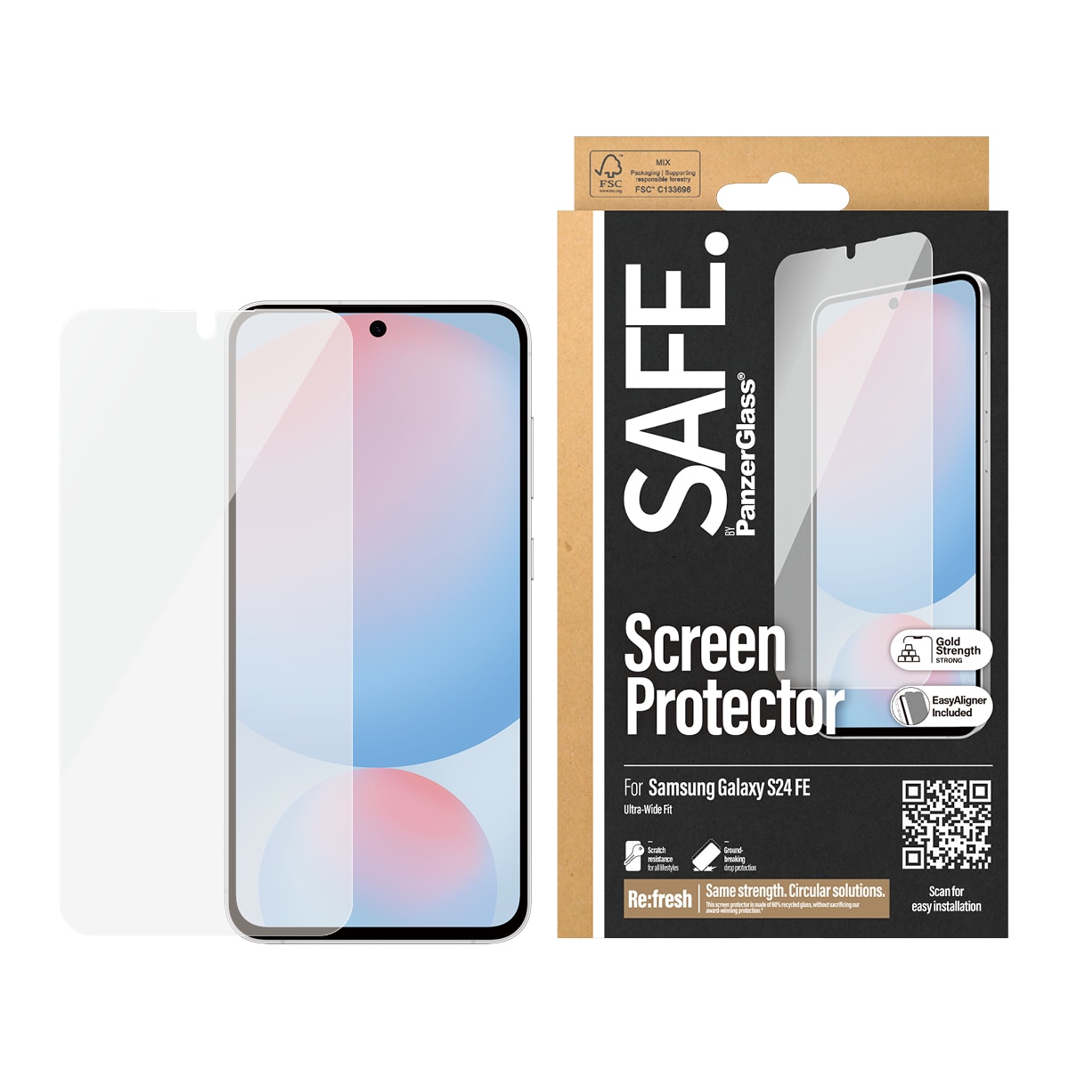 Samsung Galaxy S24 FE Skærmbeskytter i glas med installationsramme - Ultra Wide Fit