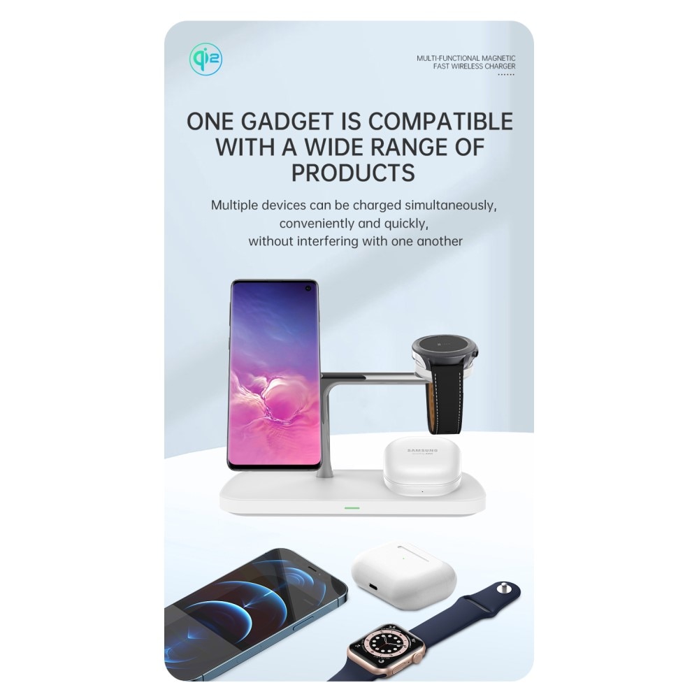 Qi2 Magnetisk trådløs opladningsstation 3-i-1, Hvid