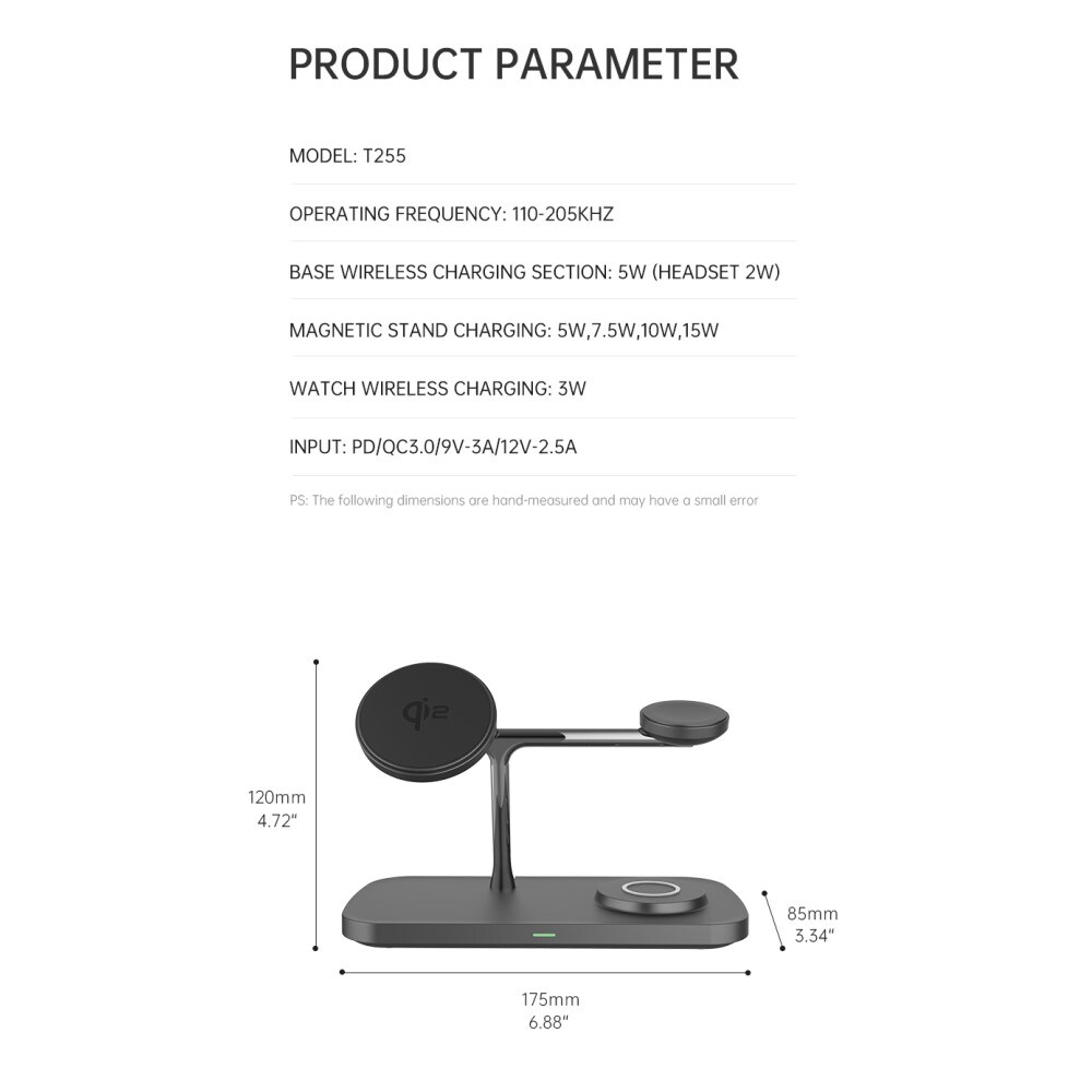 Apple iPhone 16 Qi2 magnetisk trådløs opladningsstation 3-i-1, Sort