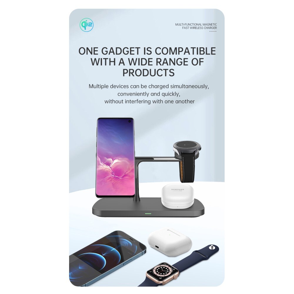 Apple iPhone 16 Qi2 magnetisk trådløs opladningsstation 3-i-1, Sort