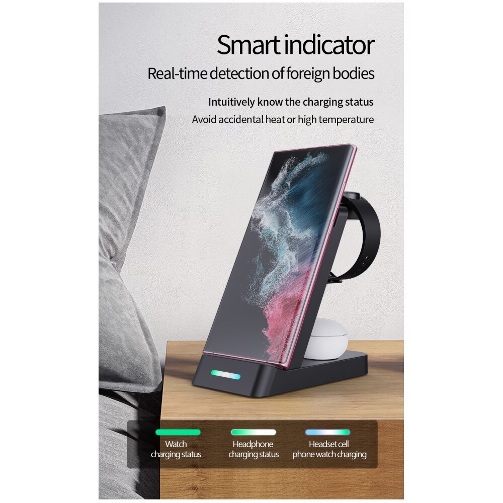 Trådløs 3-i-1 Samsung oplader, Sort