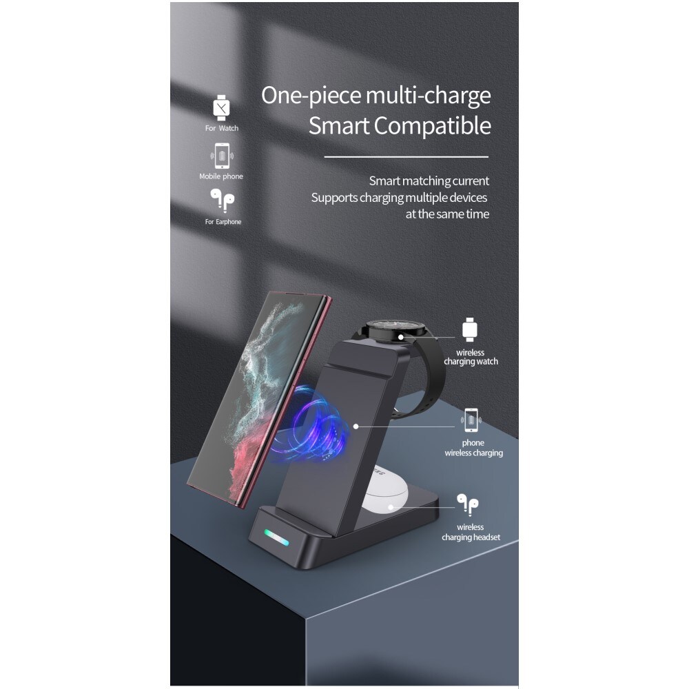 Trådløs 3-i-1 Samsung oplader, Sort