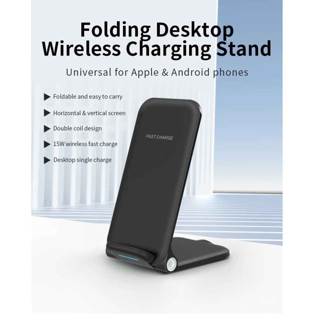 Trådløs foldbar opladningsstander 15W, Hvid