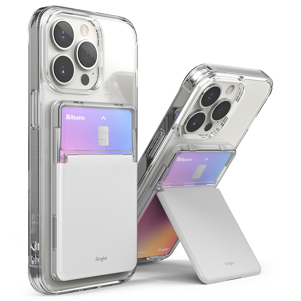 Stand Card Slot kortholder, Clear/Light Gray