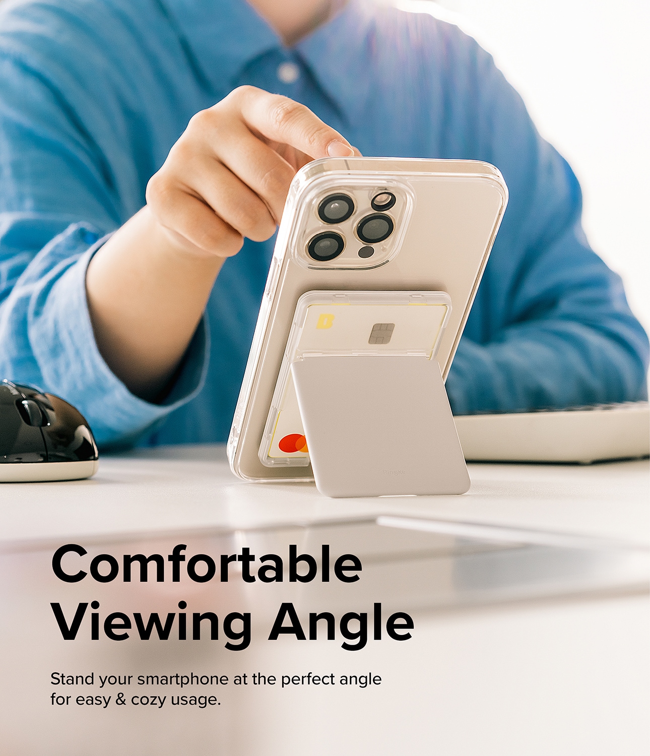 Stand Card Slot kortholder, Clear/Light Gray